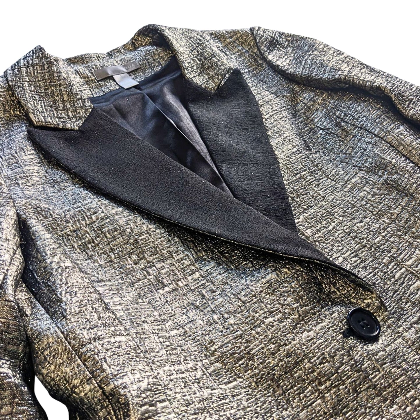 NWT AQUA CAPSULE Textured Metallic Gold Cotton Blend Contrast Lapel Blazer Sz S