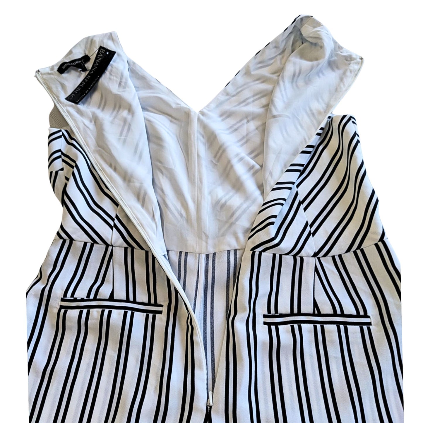 NWT BANANA REPUBLIC White & Black Chevron Wide-Leg Belted Cropped Jumpsuit Sz 8