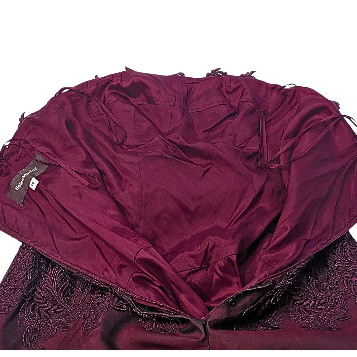 Vtg 2000 HELEN MORLEY Bordeaux Silk Blend Strapless Gown + Shawl Size 14