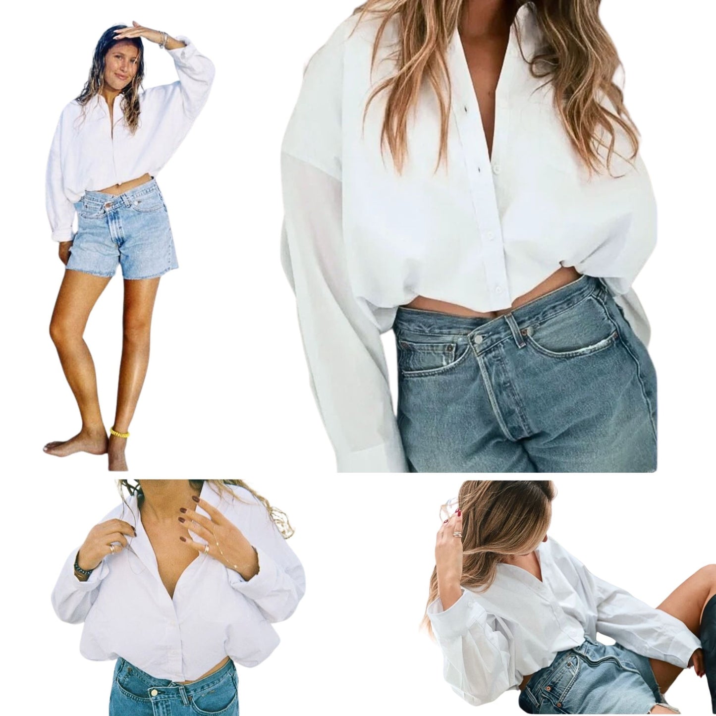 NWOT PARKE White Bubble Down Cropped Blouson Poplin Shirt Boho Normcore Size L