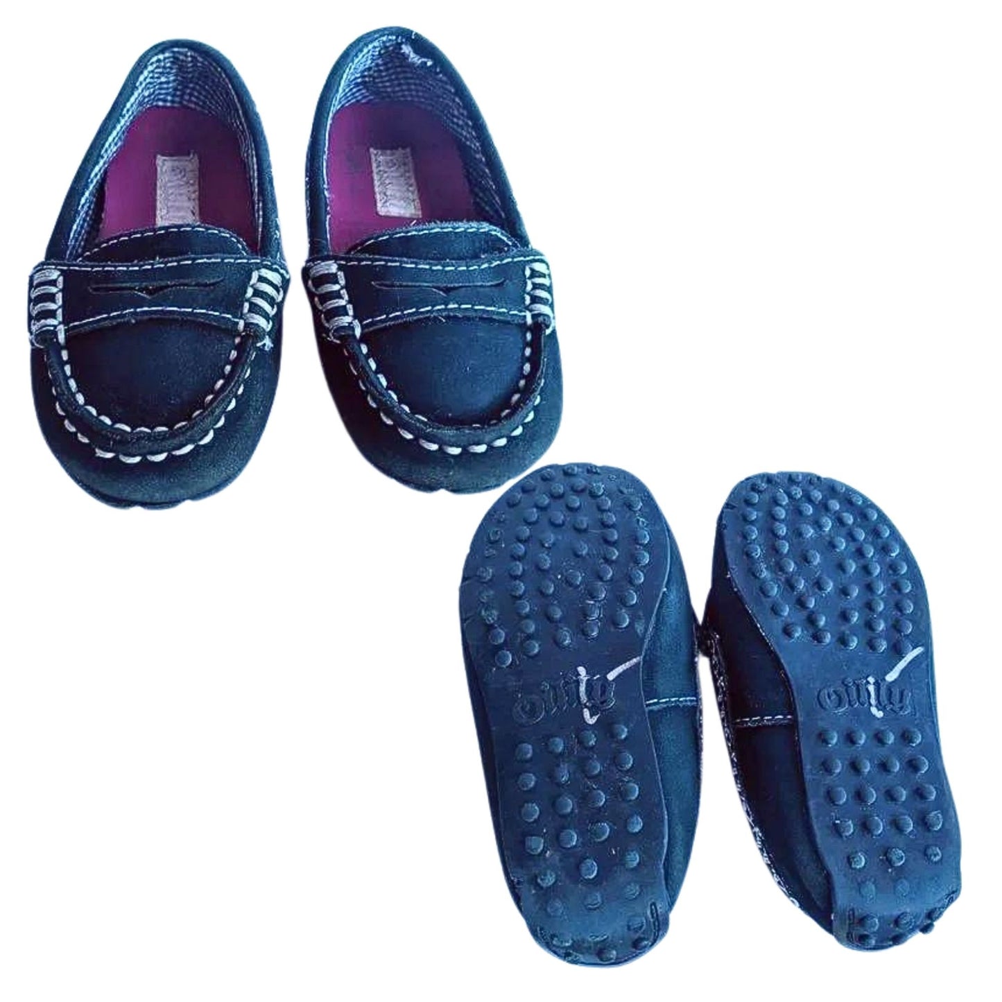 *RARE* OILILY Chrissy Kids Driving Loafers Blue w/ Pink Lining Moccasins Size 5
