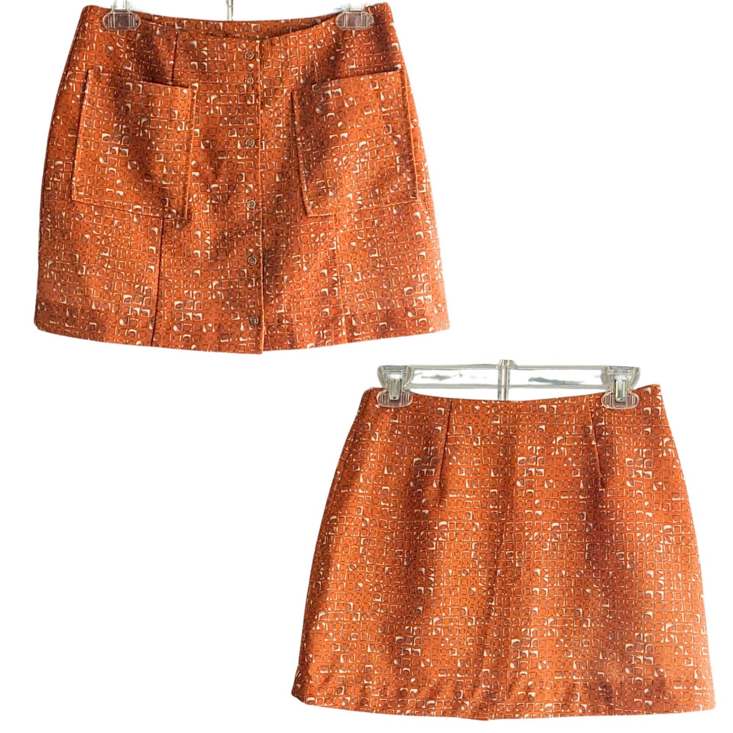 Vintage 90s/Y2K FLAUNT IT Orange Geometric Retro Throwback Mini Skirt Size S/M