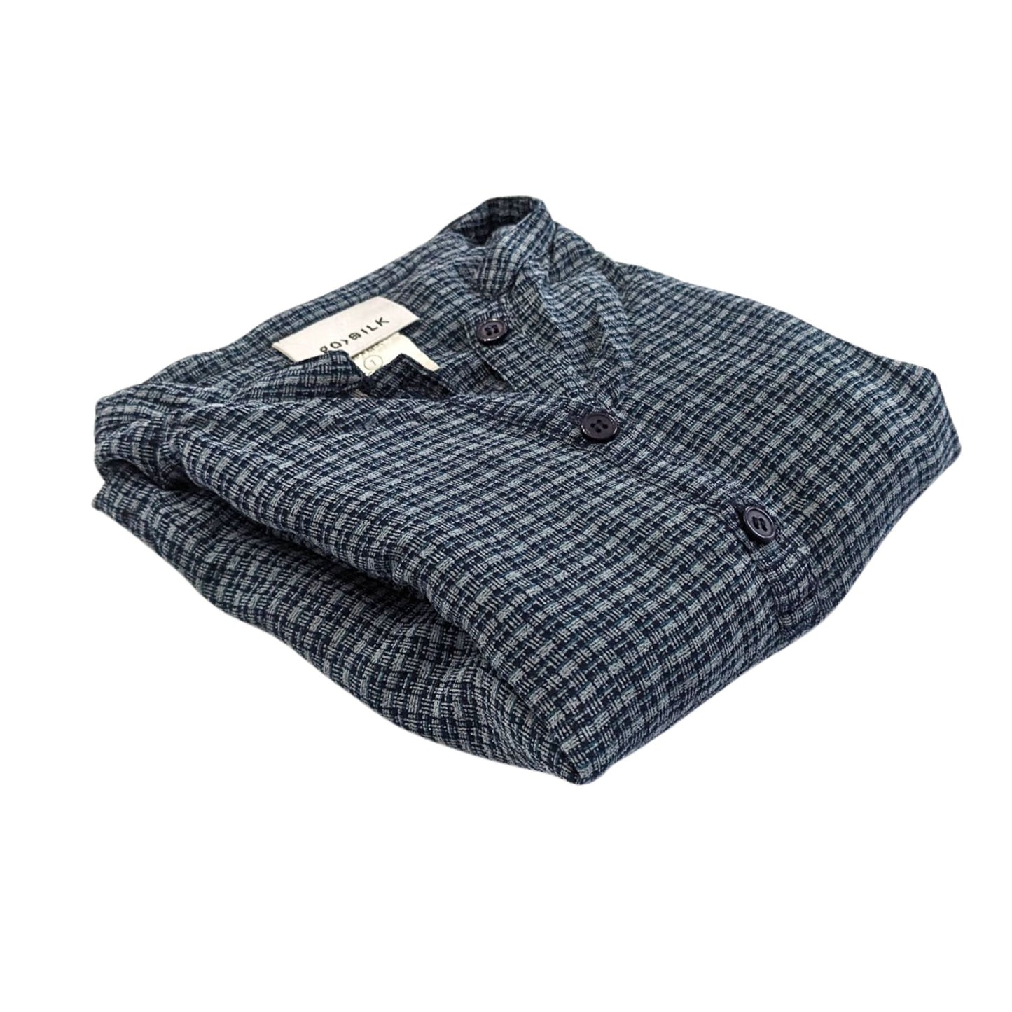 Vintage Y2K GO SILK 100% Silk Crepe Blue Basketweave Sheer LS Button Up Size 1