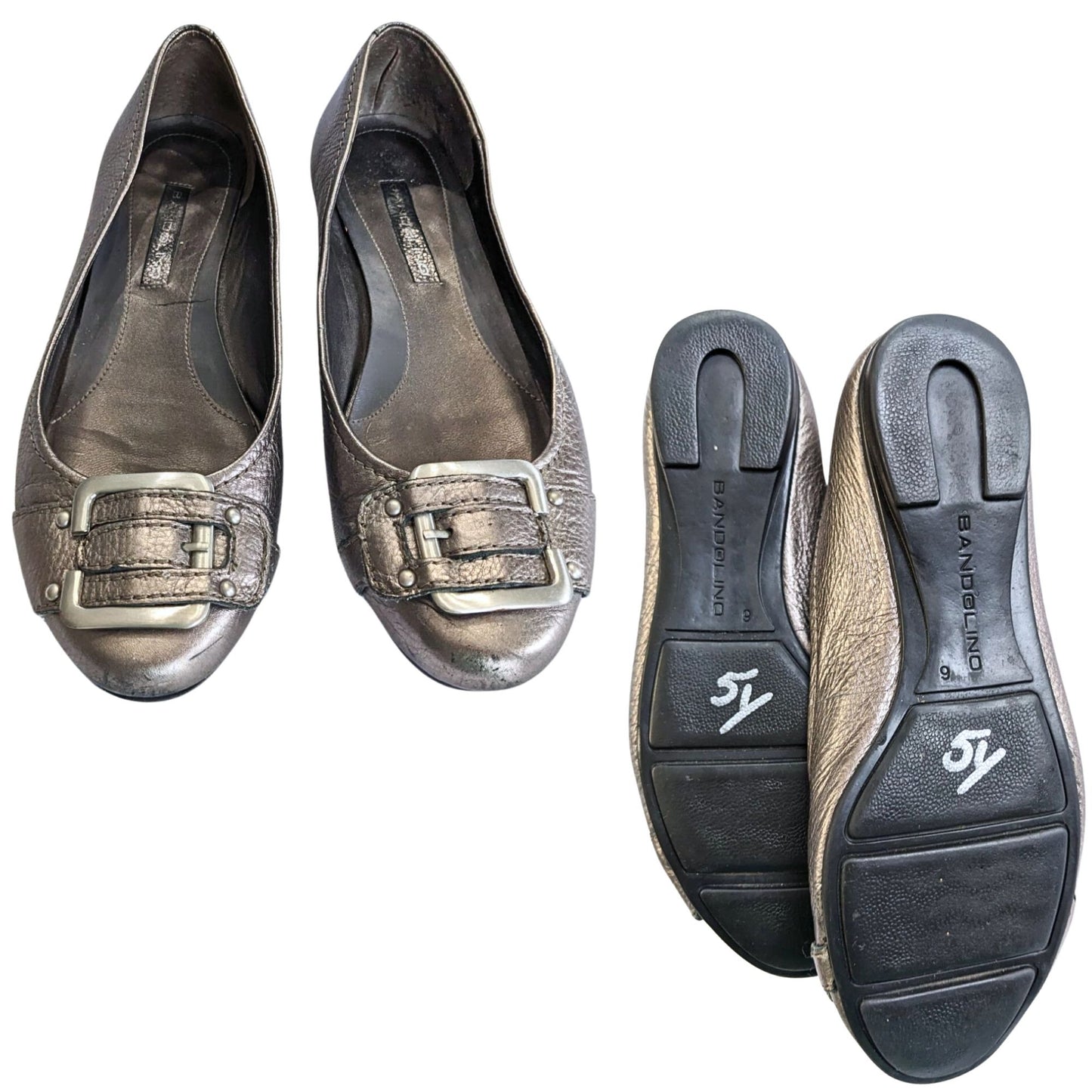Vintage Y2K BANDOLINO Burnished Silver Ballet Flats w/ Buckle Size 6