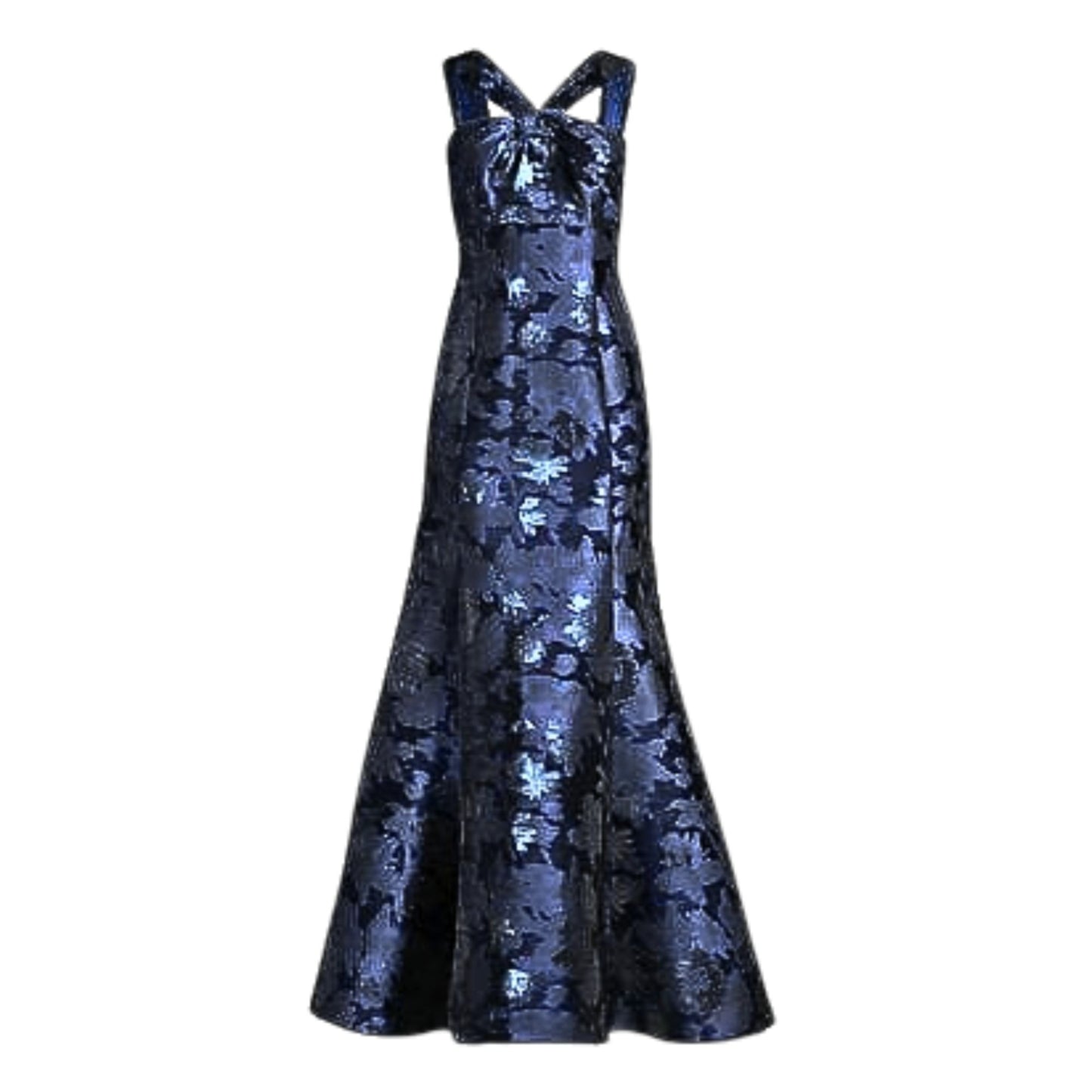 NWT BHLDN Aidan Mattox Midnight Blue Damask Godet Halter Luxe Mermaid Gown Sz 4