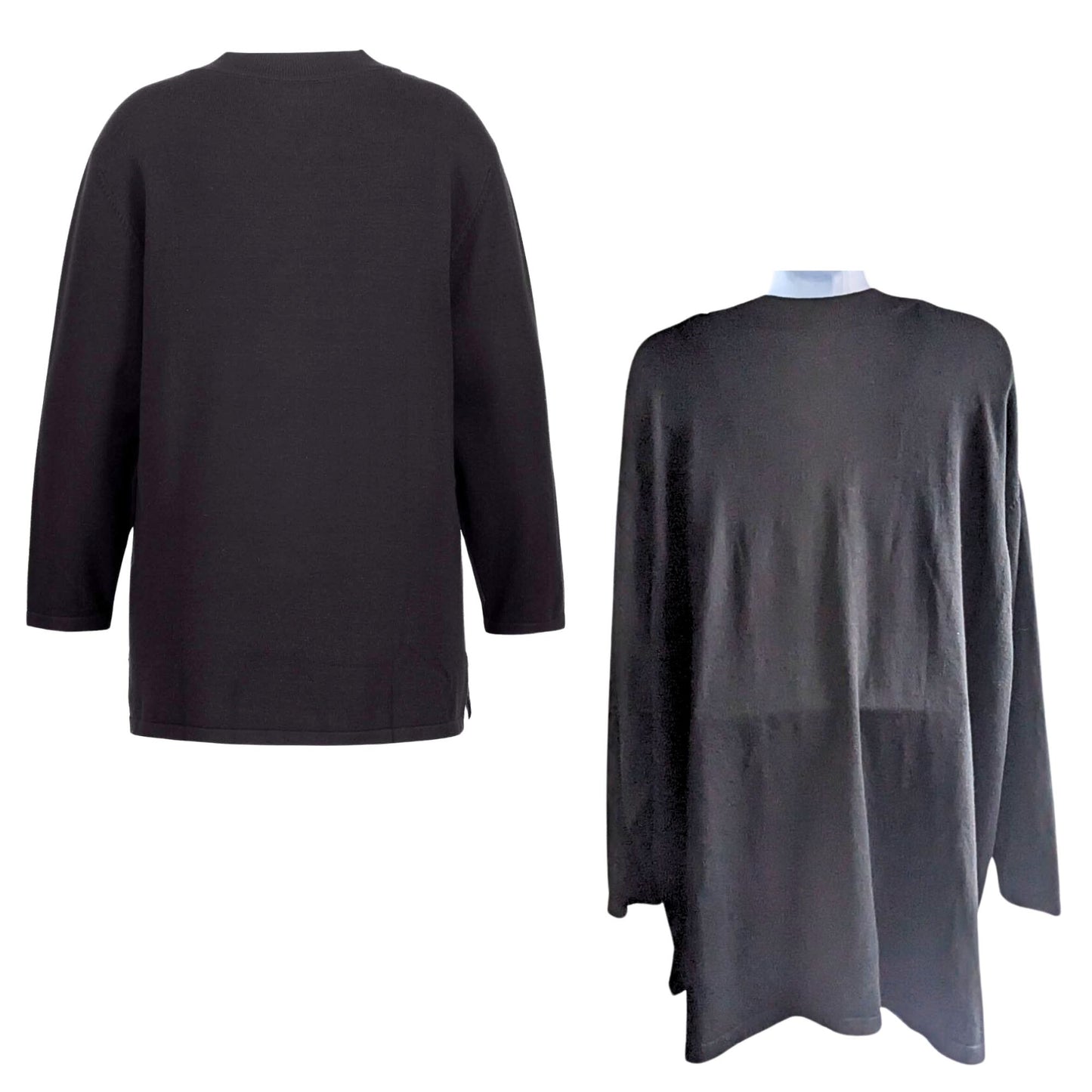 ULLA POPKEN Black Crew Neck Curvy Ribbed Inset Soft Sweater 813025 Size 32/6X