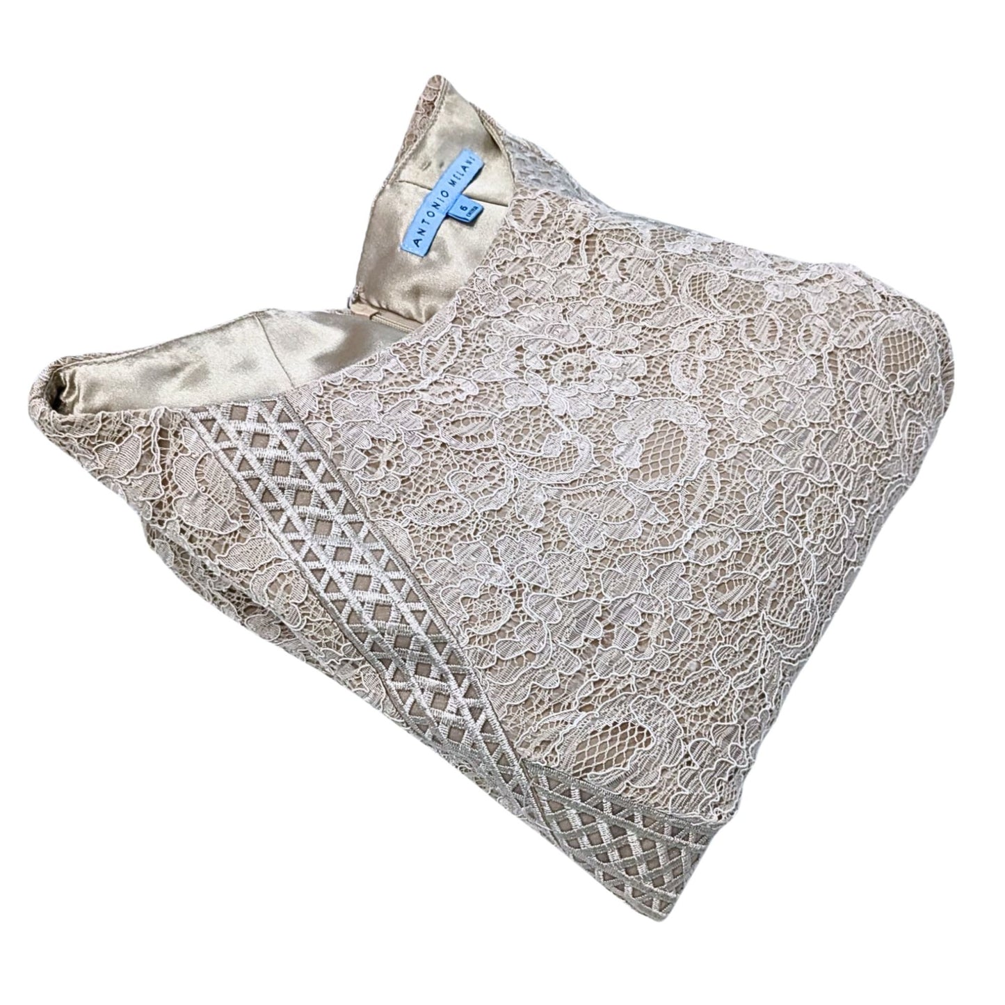 NWT ANTONIO MELANI Greenwich Guipure Lace Beige LS Sheath Midi Dress Size 6