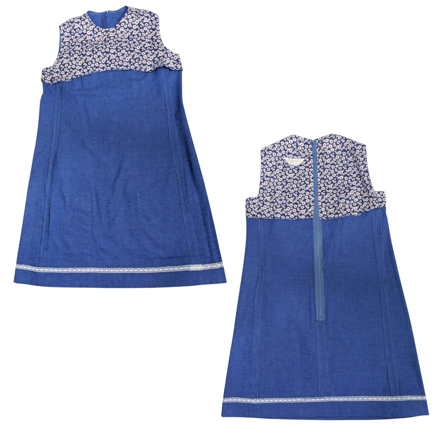 Vintage 60s/70s SEATON HALL Blue Sleeveless Teen Schoolgirl Pinafore Size 7/8