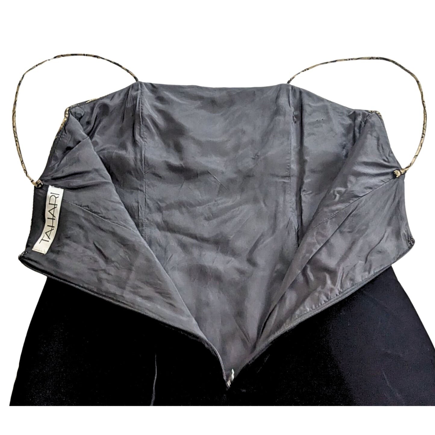 Vintage Y2K TAHARI Black Velvet Gold Lurex Brocade Mini Slip Dress Size 4