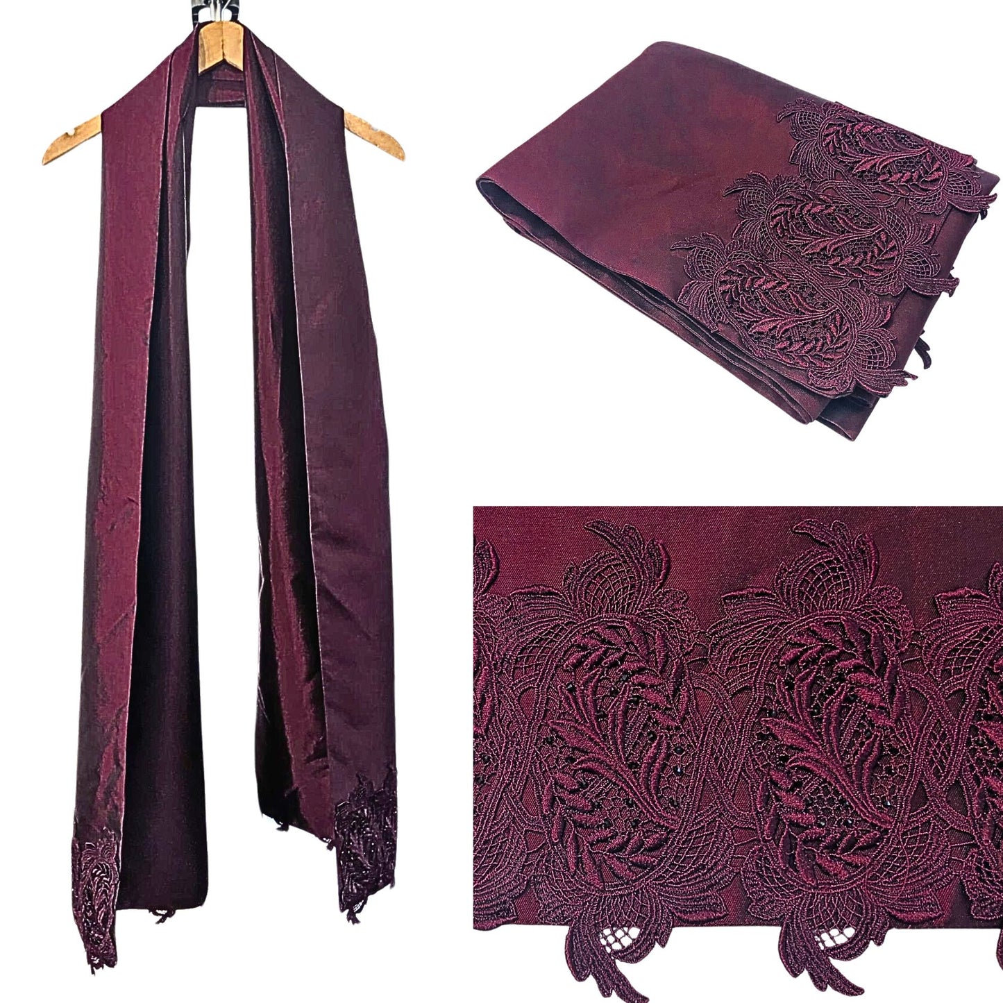 Vtg 2000 HELEN MORLEY Bordeaux Silk Blend Strapless Gown + Shawl Size 14