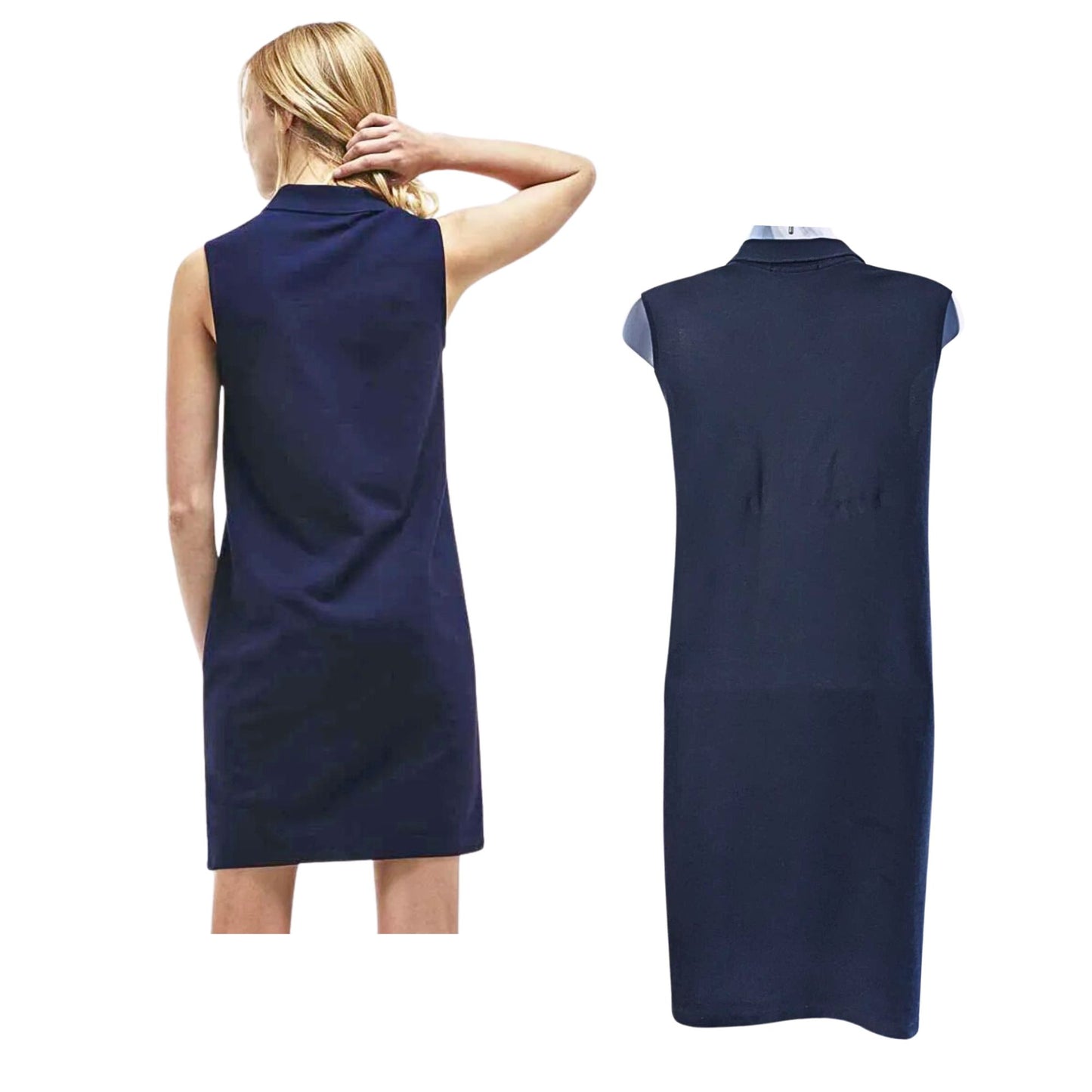 NWOT LACOSTE Navy 100% Cotton Micro Piqué Sleeveless Polo Mini Dress Size 34/S