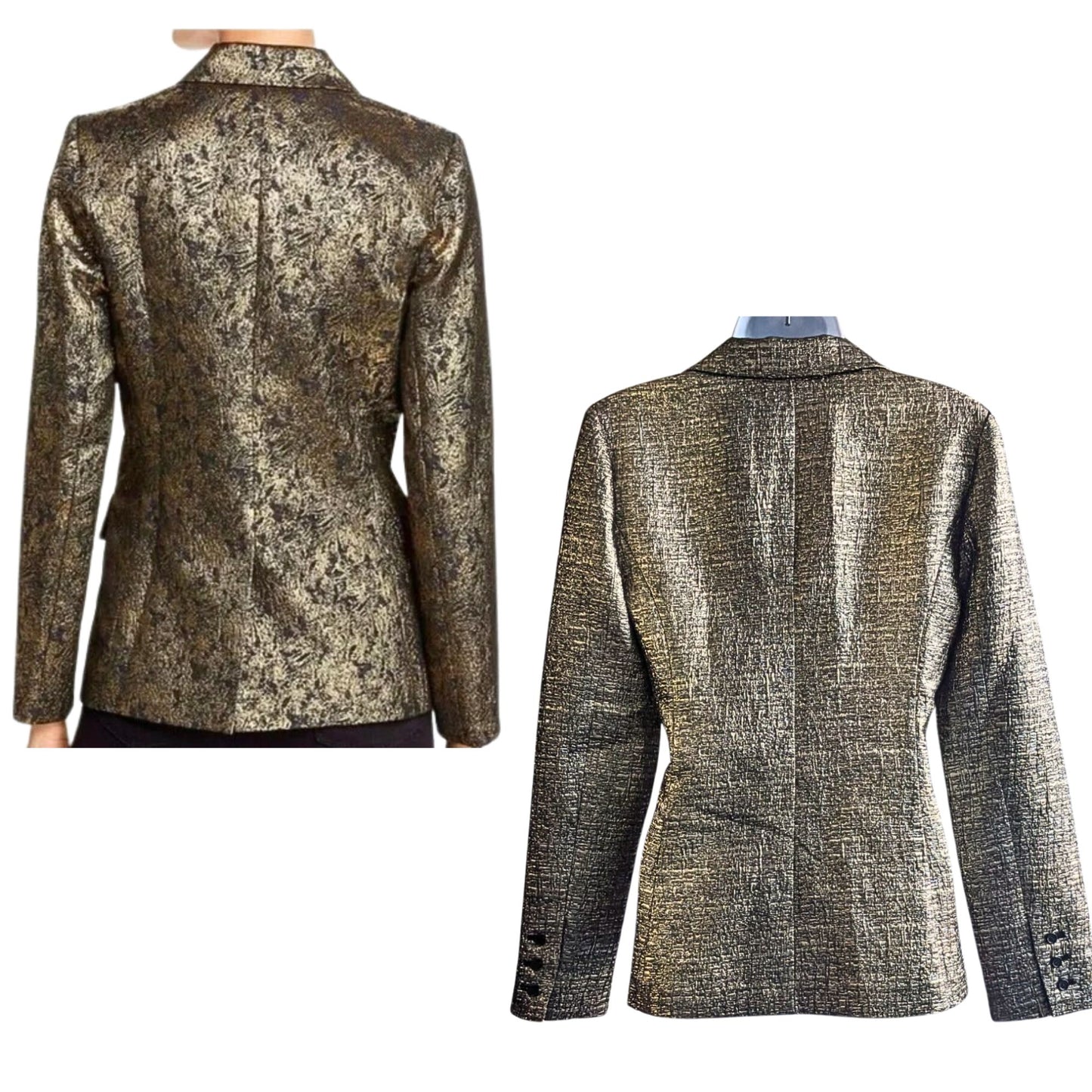 NWT AQUA CAPSULE Textured Metallic Gold Cotton Blend Contrast Lapel Blazer Sz S