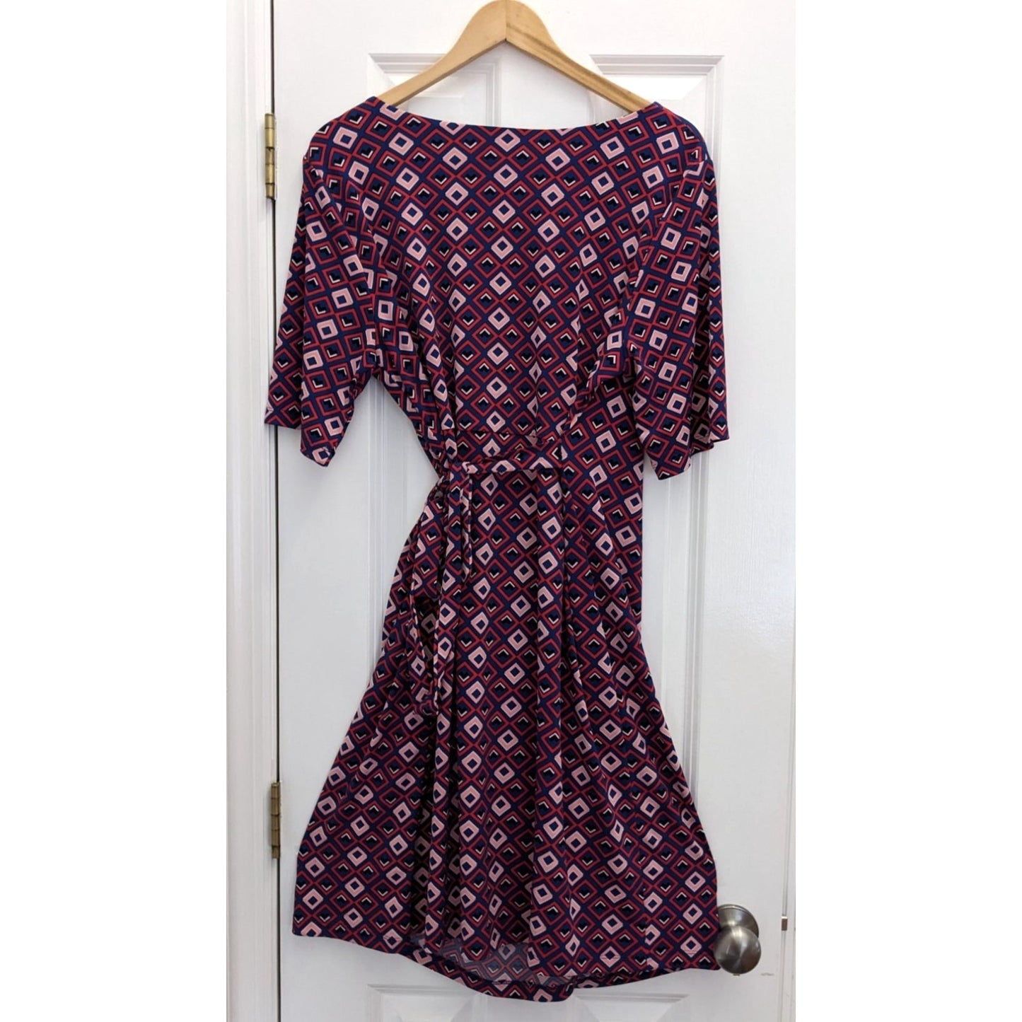 NWT MOTHERHOOD MATERNITY Blue Red Geometric Wrap Dress Size XL