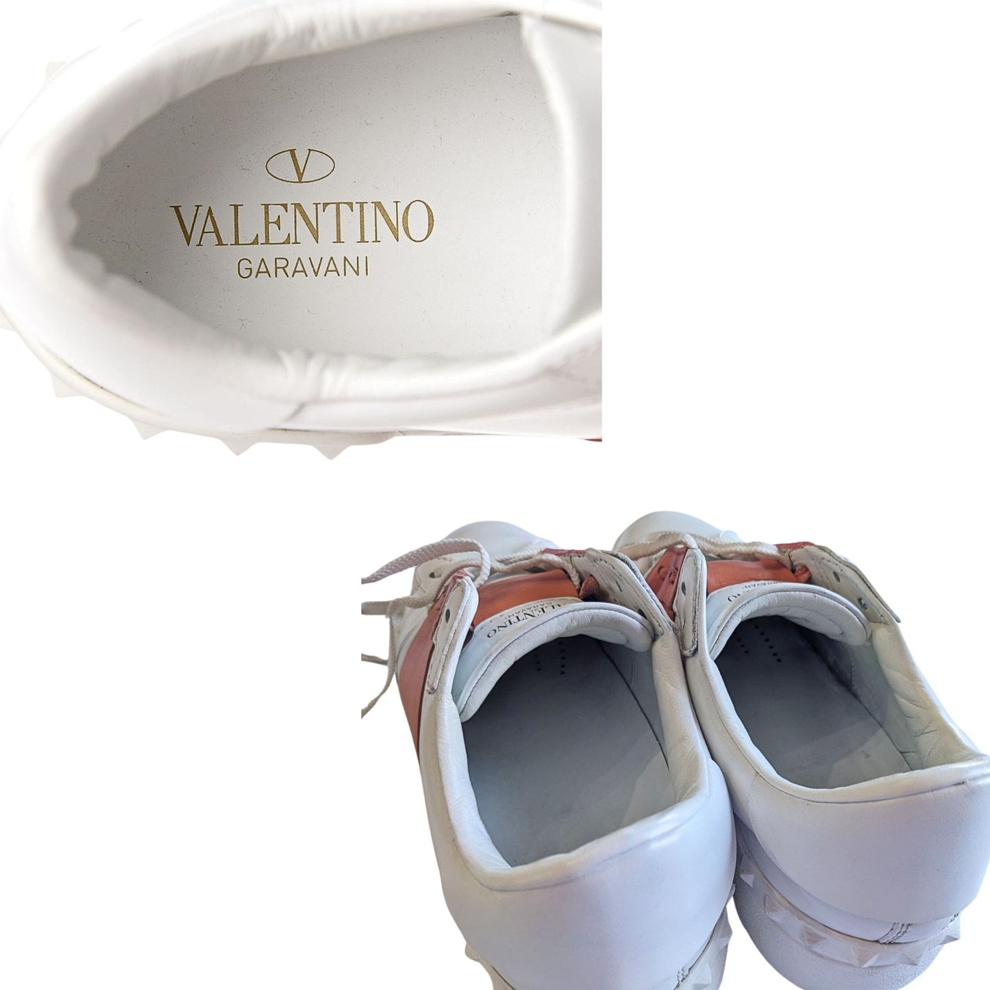 VALENTINO GARAVANI Goldfish Calfskin Rockstud Open Leather Sneakers Sz 38.5/8.5