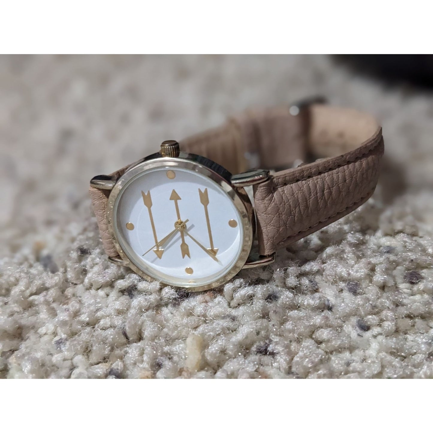 OLIVIA PRATT Three Arrows Leather Strap Watch -Rose Gold Tan Quartz Steel Hunter