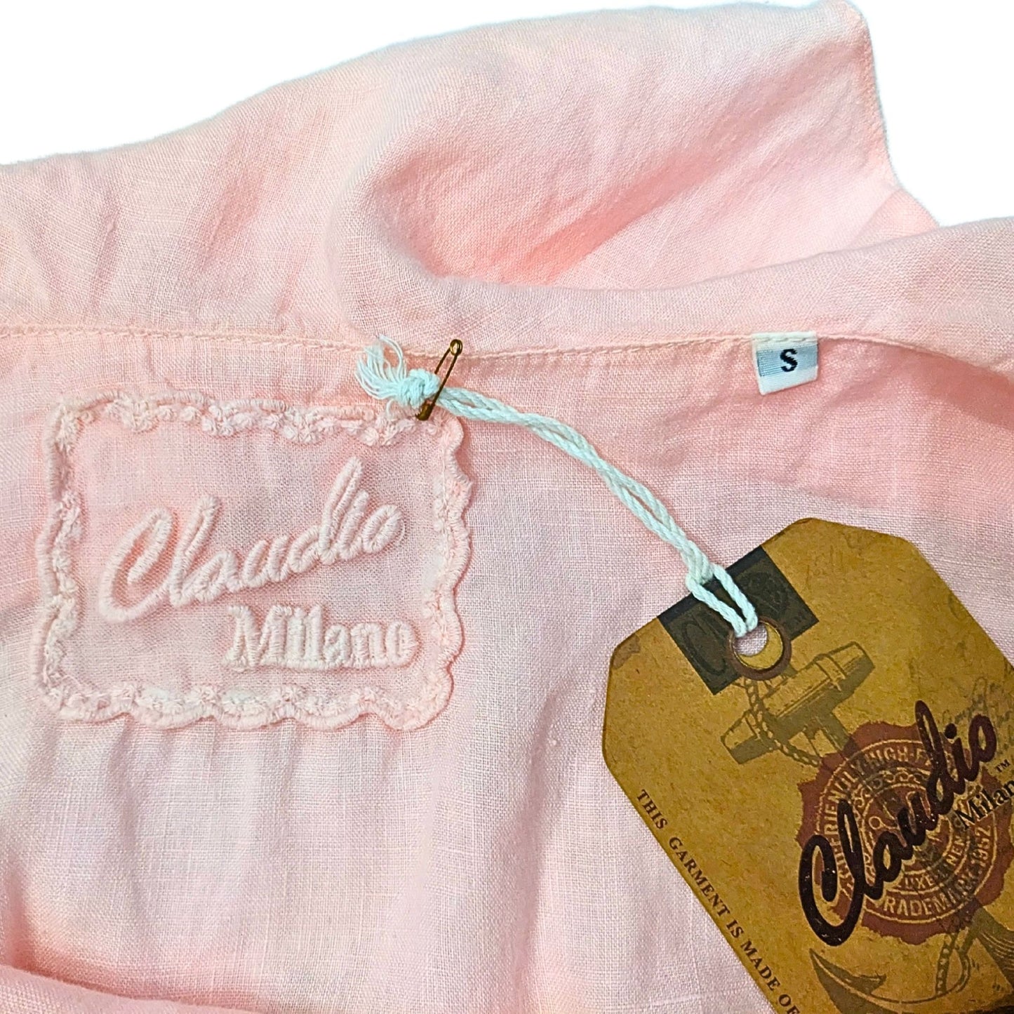 NWT CLAUDIO MILANO Pre-Launch Pink Ruffle Off-Shoulder Linen Jumpsuit #8707 Sz S
