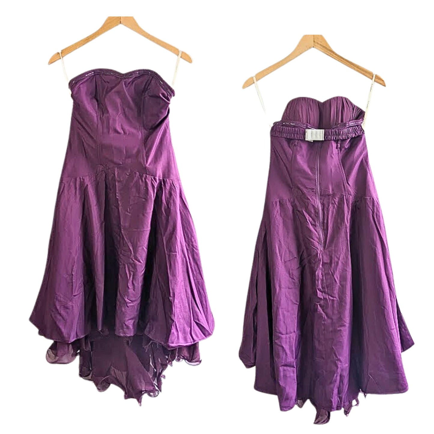 NWT TS COUTURE Strapless Grape Pleated Chiffon Fairy Ruffle Tea Prom Dress Sz 8