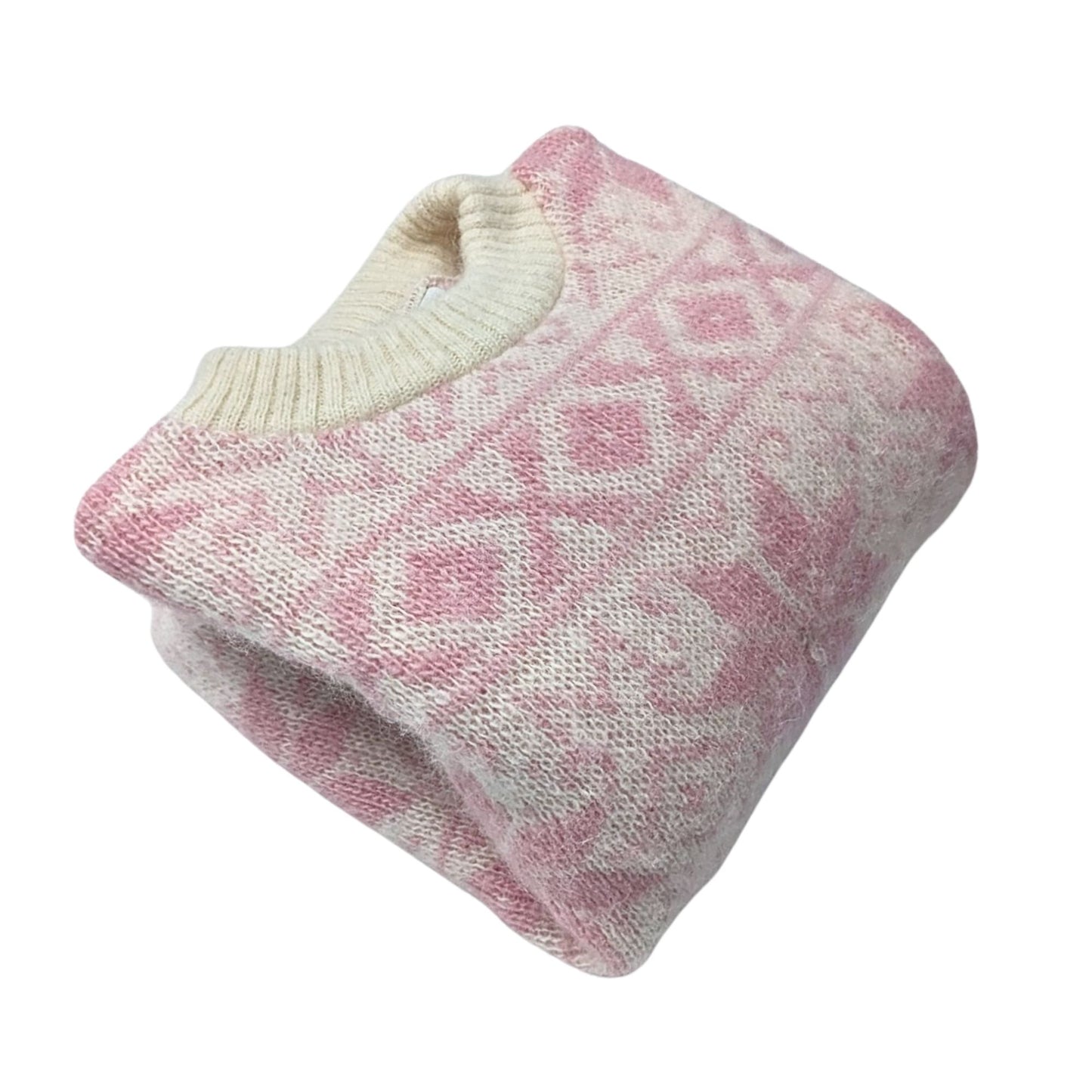 Vtg 80s ICE KNIT 100% Icelandic Wool Pink Fair Isle Coquette Barbie Sweater Sz L