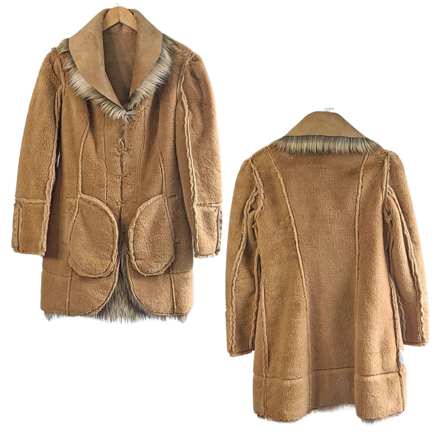 Vintage Y2K BEBE Camel Penny Lane Faux Fur & Vegan Suede 3/4 Coat Size S