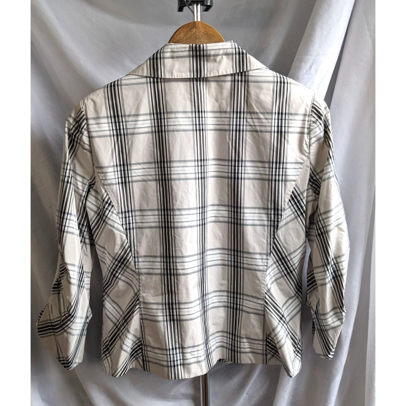 Vintage 90s DONNA DEGNAN Cream & Gray Plaid Windbreaker Blazer Size 10