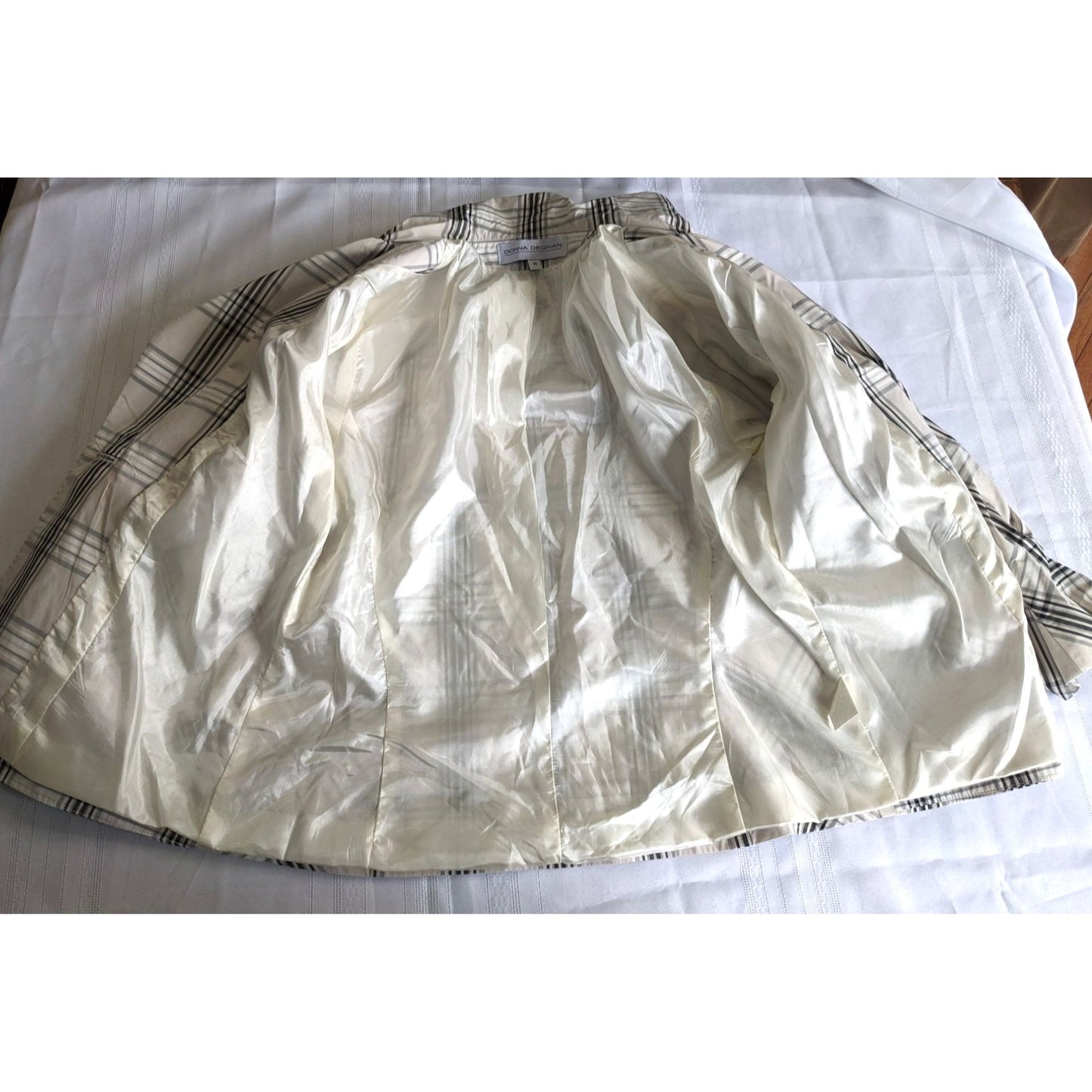 Vintage 90s DONNA DEGNAN Cream & Gray Plaid Windbreaker Blazer Size 10