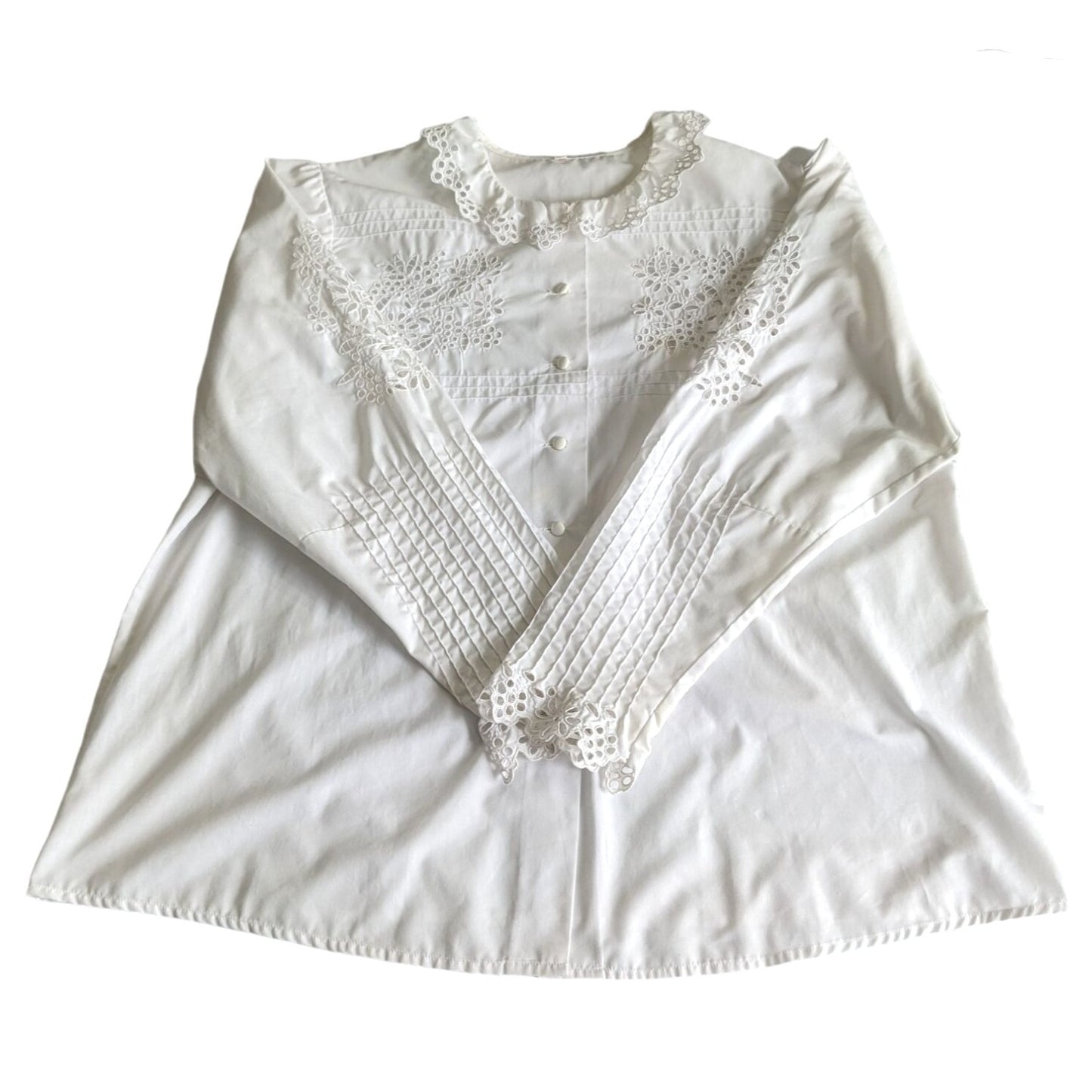 Vintage 70s/80s Cottagecore Western Soft White Button Down Blouse Size 50/XXL
