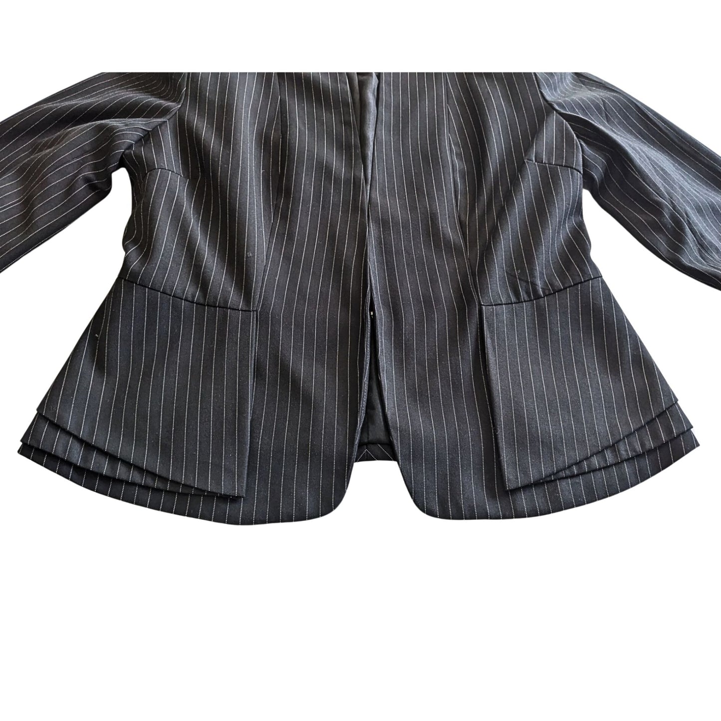 Anthropologie GREYLIN Office Siren Black Pinstriped Peplum Blazer Size M