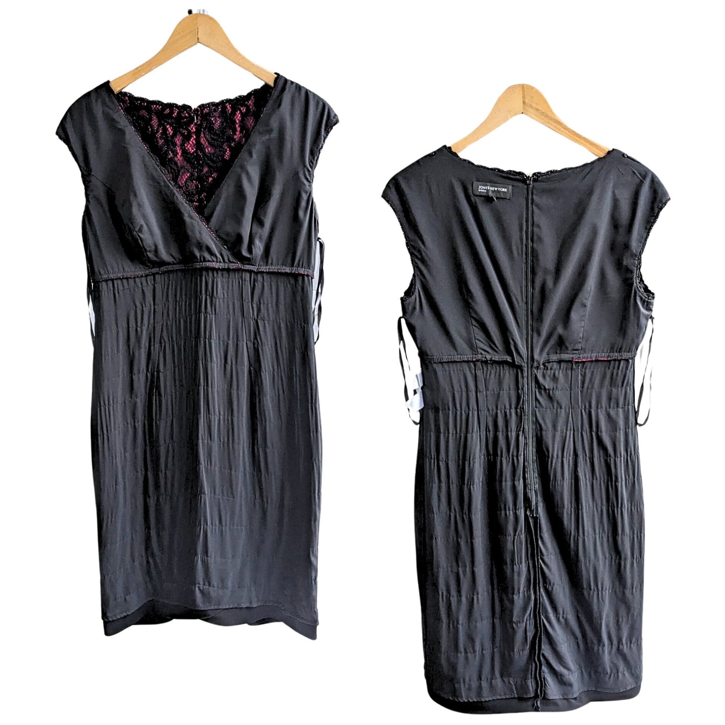 JONES NEW YORK Whimsygoth Black Pink Pleated Lace Masquerade Sheath Dress Sz 10