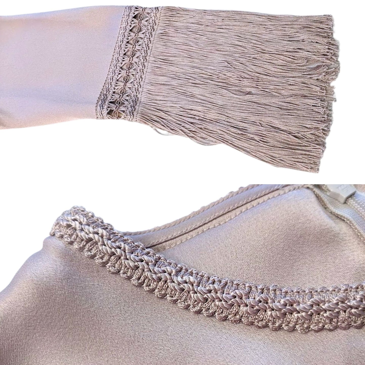 2015 ANDREW GN Dusty Mauve Boho Fringe Heirloom Fabric-Themed RTW Blouse Size 36