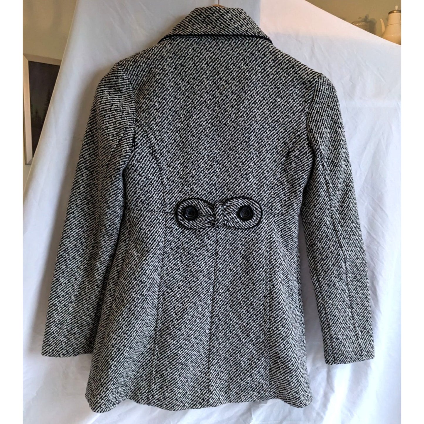 IZ BYER/BYER CALIFORNIA Sharkskin Double-Breasted Pea Coat Wool Blend Size XS