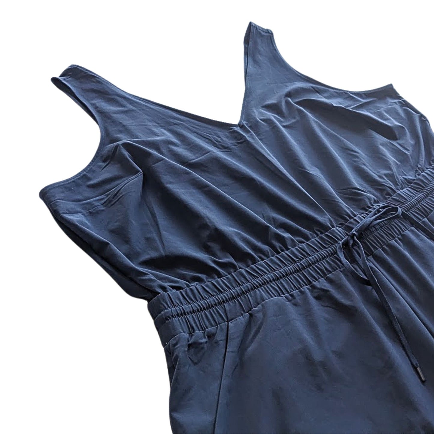 NWT ATHLETA Avenue Navy Blue Sleeveless 4-Pocket Ruched Waist Jumpsuit Size 2X