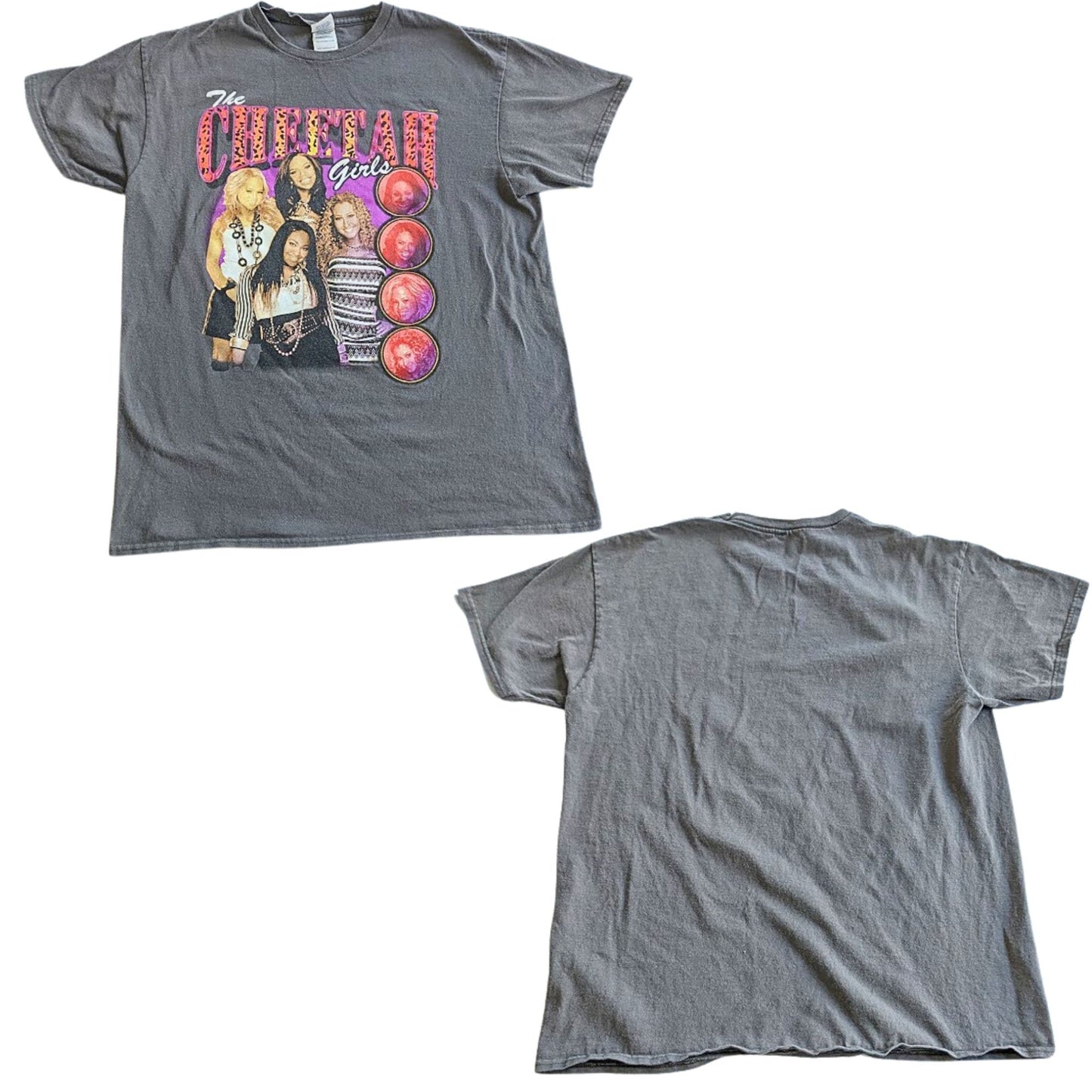 Vintage Y2K CHEETAH GIRLS Gray 100% Cotton Fan Graphic T-Shirt Womens Size L