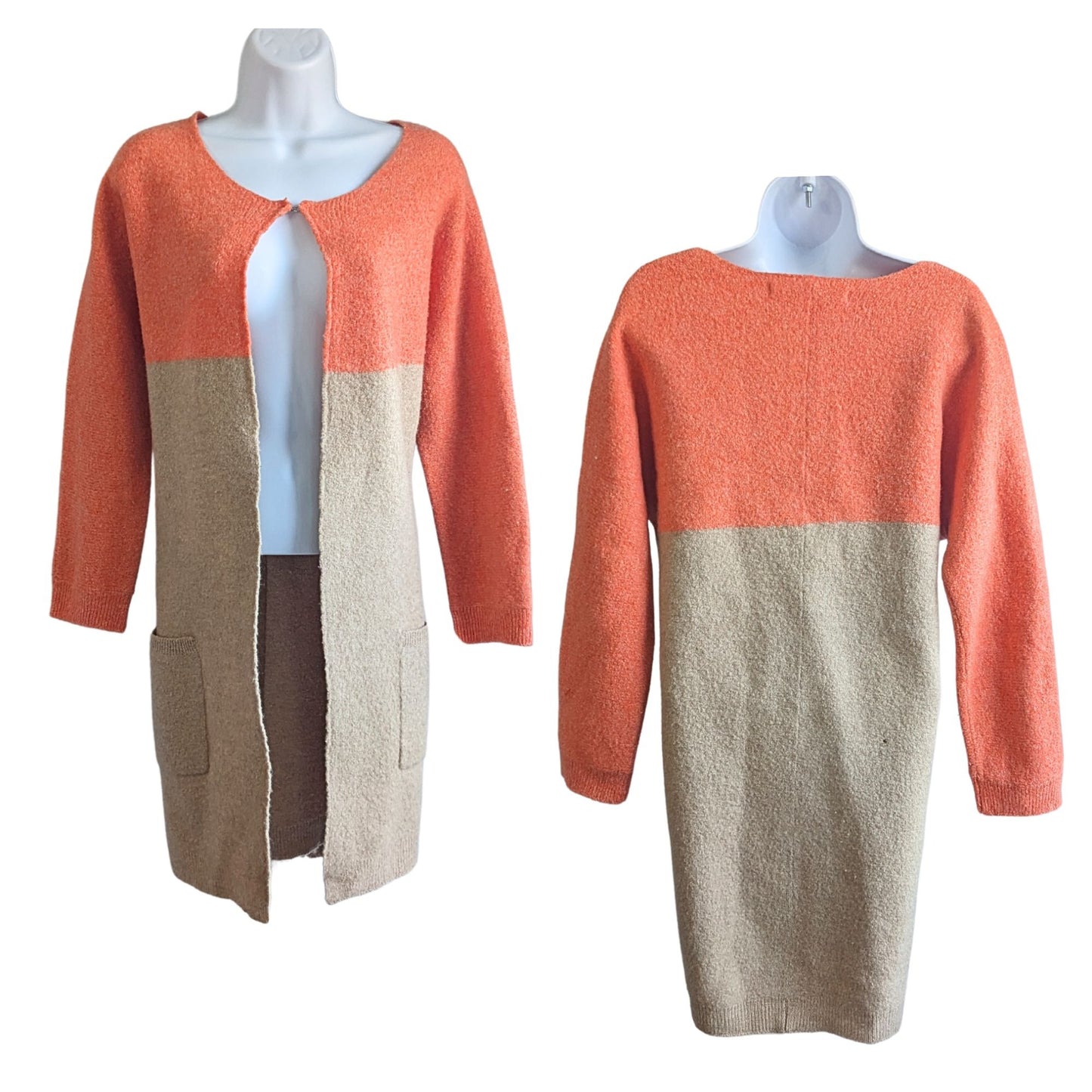 BLACK by MOUSSY Orange Tan100% Wool Colorblock Long Sleeve Cardigan Size M
