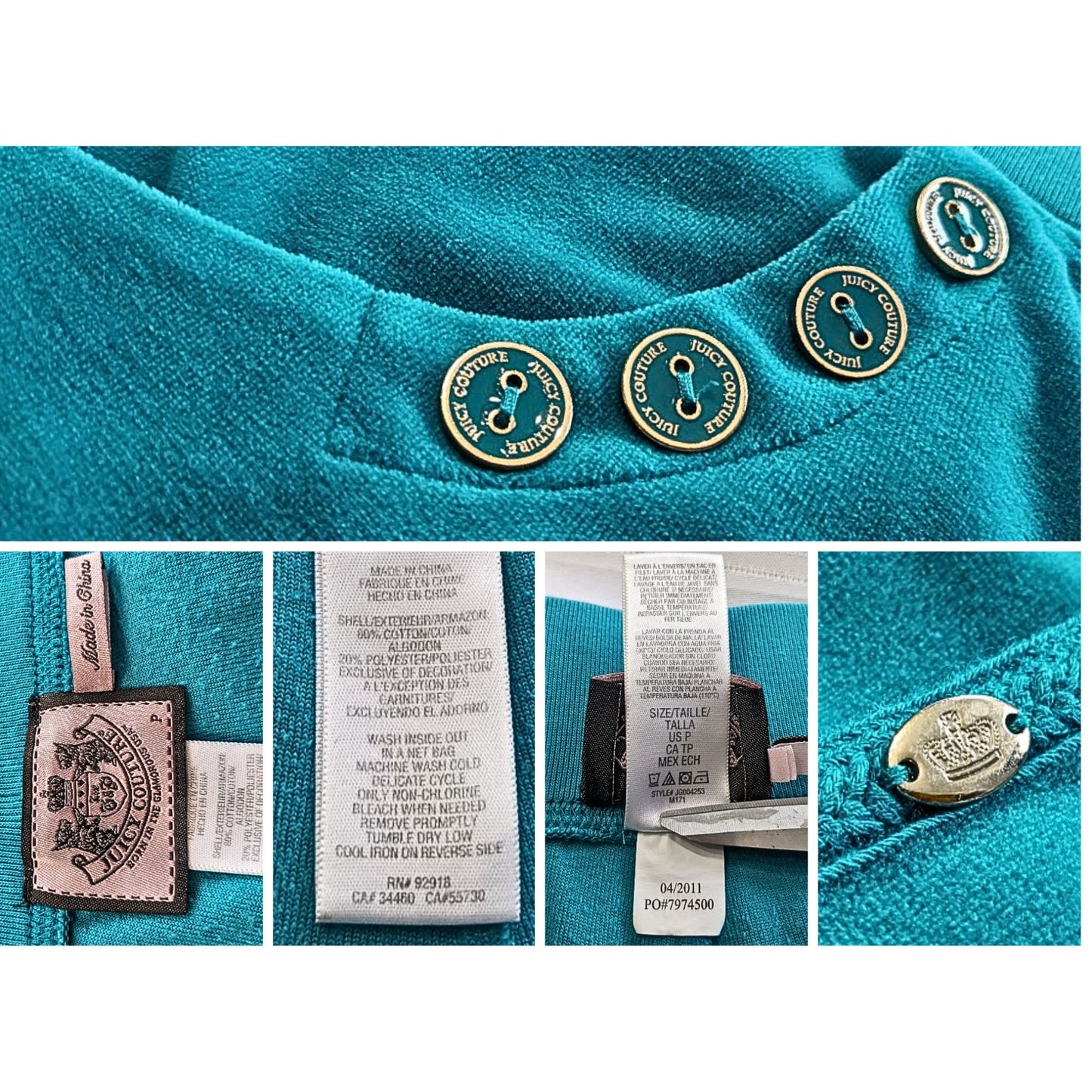Vtg Y2k JUICY COUTURE 4pc Teal Gold Polly Pocket Velour Matching Shorts Set Sz S
