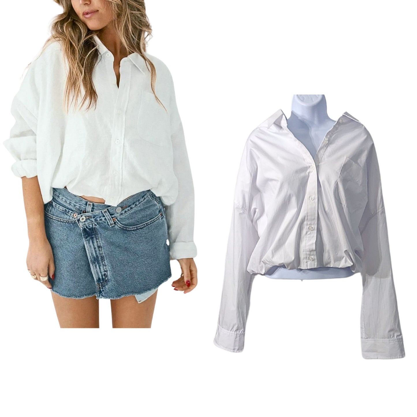 NWOT PARKE White Bubble Down Cropped Blouson Poplin Shirt Boho Normcore Size L