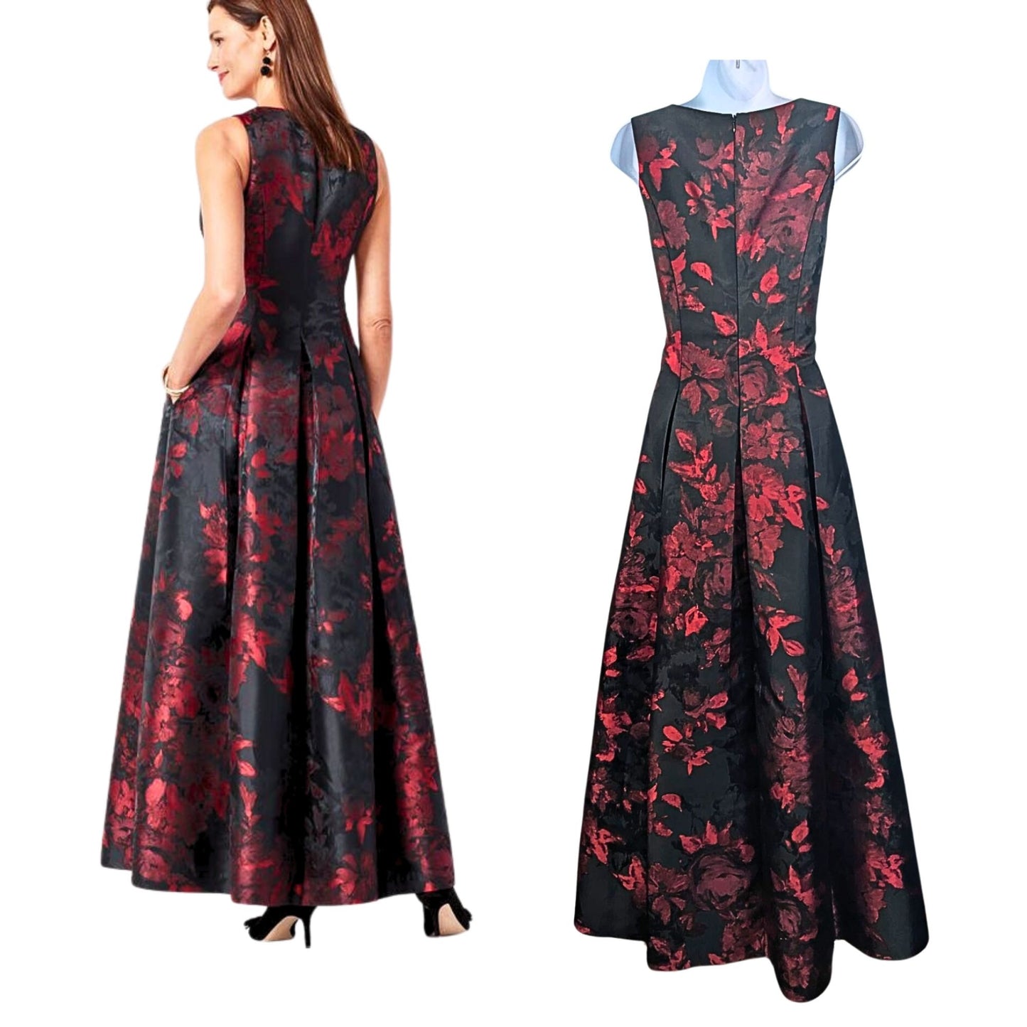 NWT RSVP BY TALBOTS Scarlet Red & Black Floral Jacquard Masquerade Gown Size 4