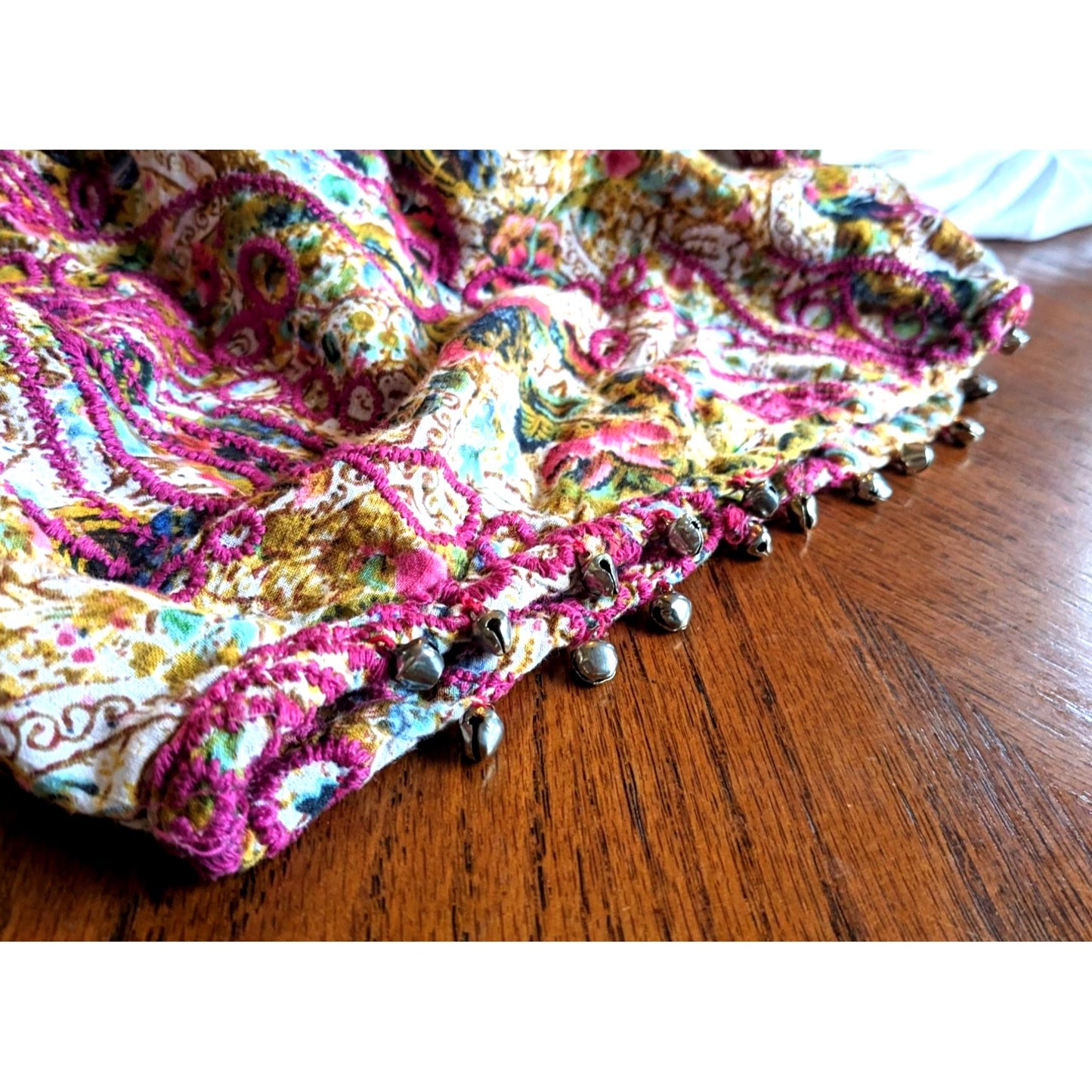 ROSA CHA Gold & Pink Indian Embroidered Jingle Bell Shorts High Waist Size XS