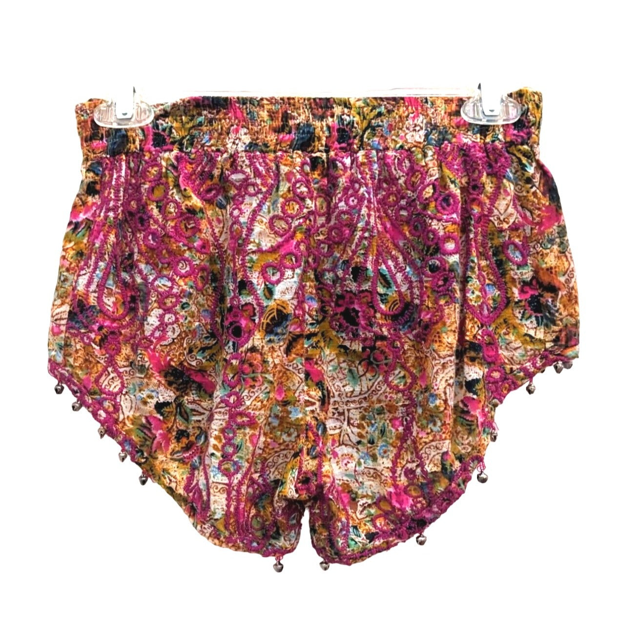 ROSA CHA Gold & Pink Indian Embroidered Jingle Bell Shorts High Waist Size XS