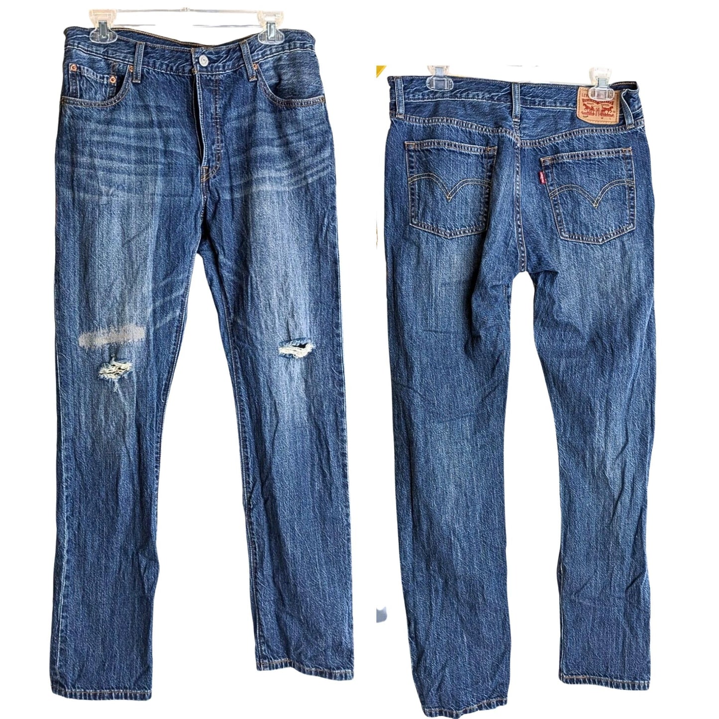 LEVI'S 501Jeans Men's Straight Dark Wash Shredded 0242 29x32