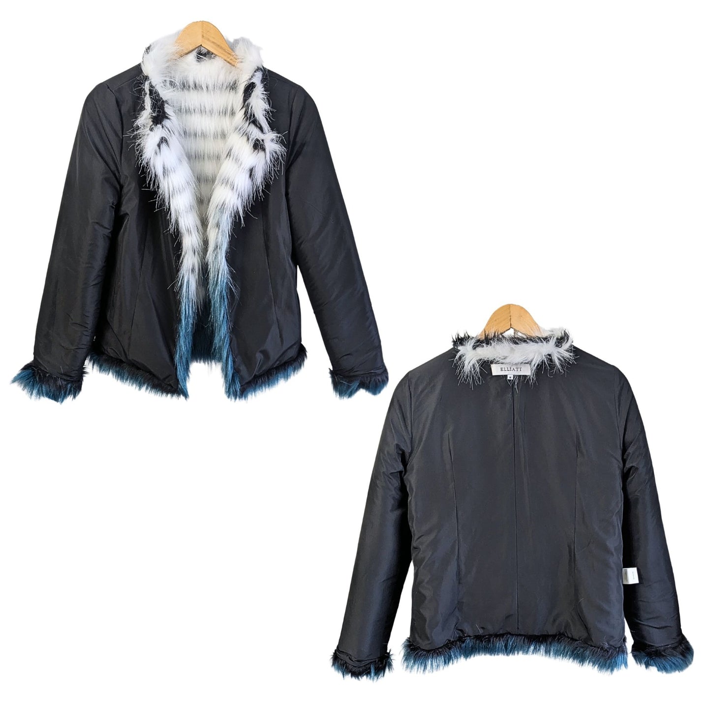 Revolve ELLIATT Felice Faux Fur Dip Dye White Teal Jacket Size M