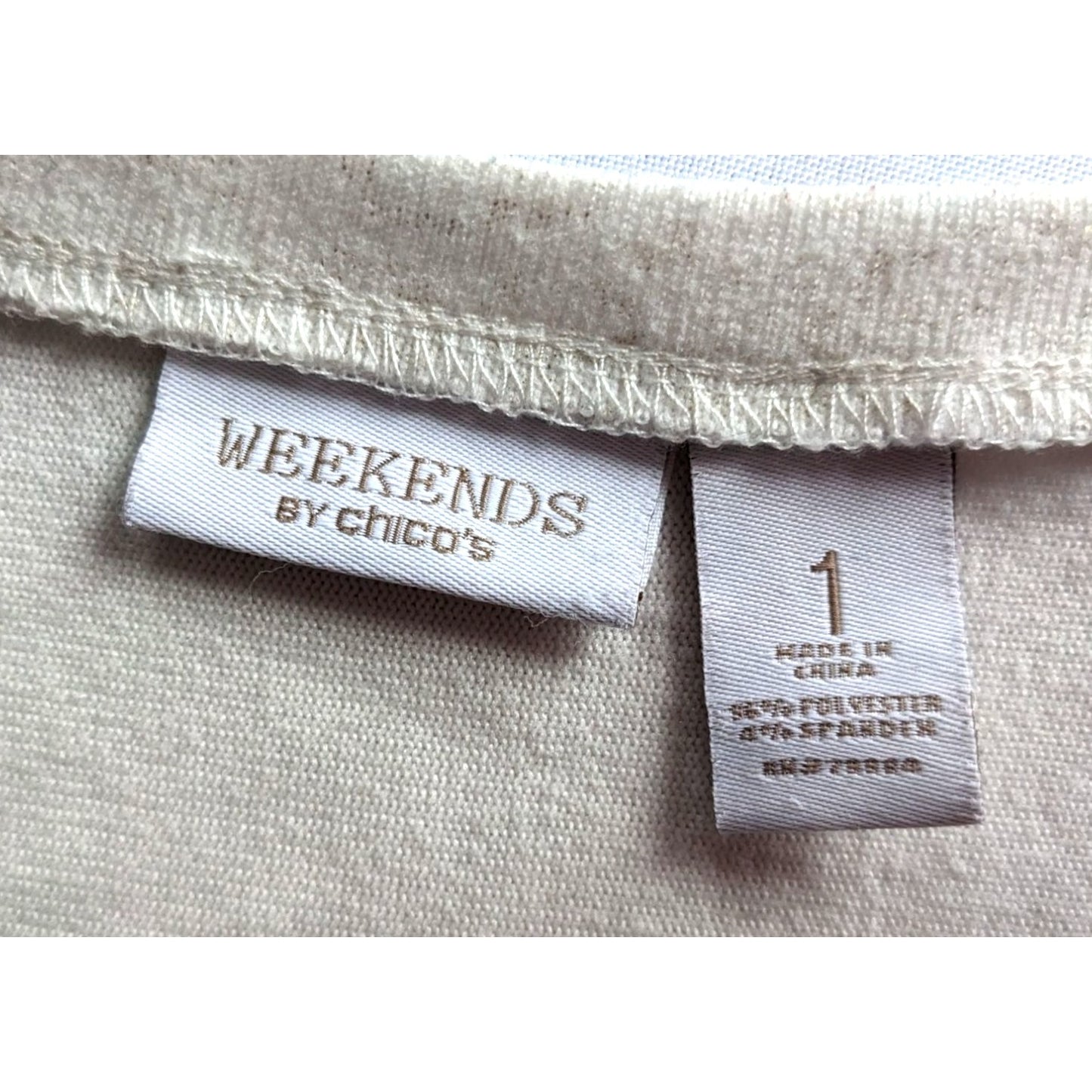 WEEKENDS BY CHICO'S Cream Leopard Print LongSleeve Top Round Neck Pockets Size 1