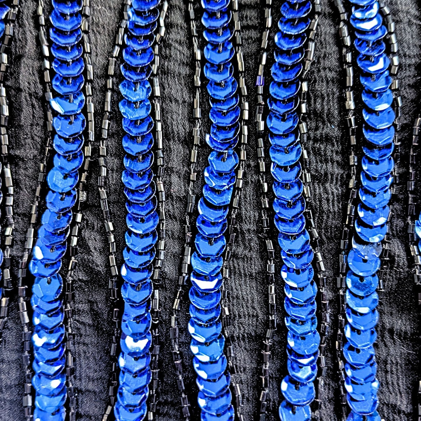 Vtg 80s STENAY Black Sapphire Blue 100% Silk Sequin Striped Evening Top Size S