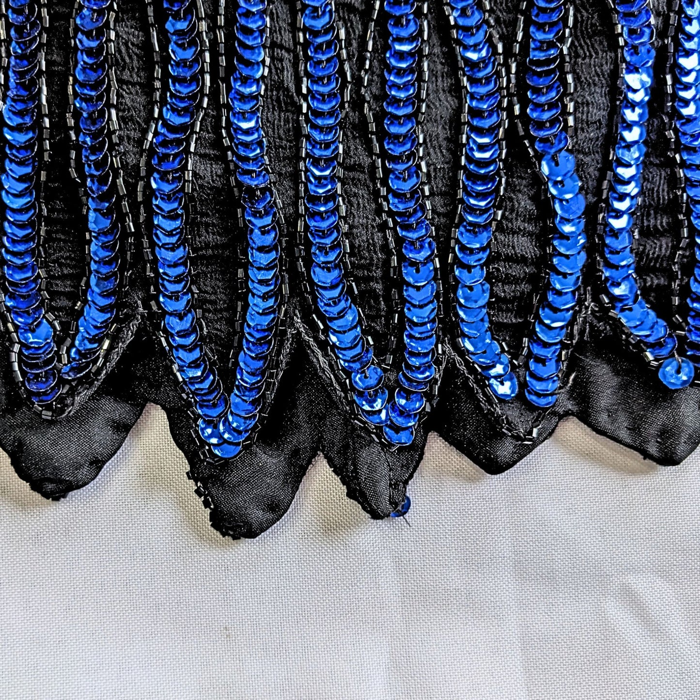 Vtg 80s STENAY Black Sapphire Blue 100% Silk Sequin Striped Evening Top Size S