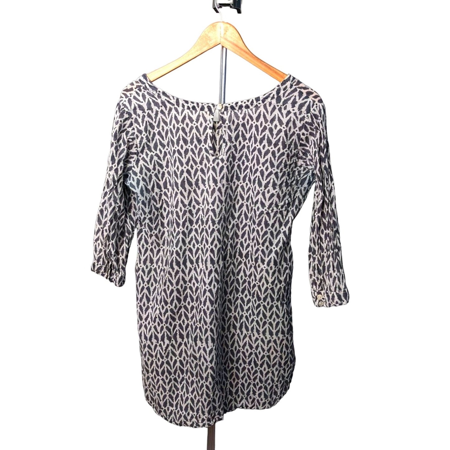 YALA 100% Organic Cotton Mini Dress Tunic - Gray & White Geometric Print Size L