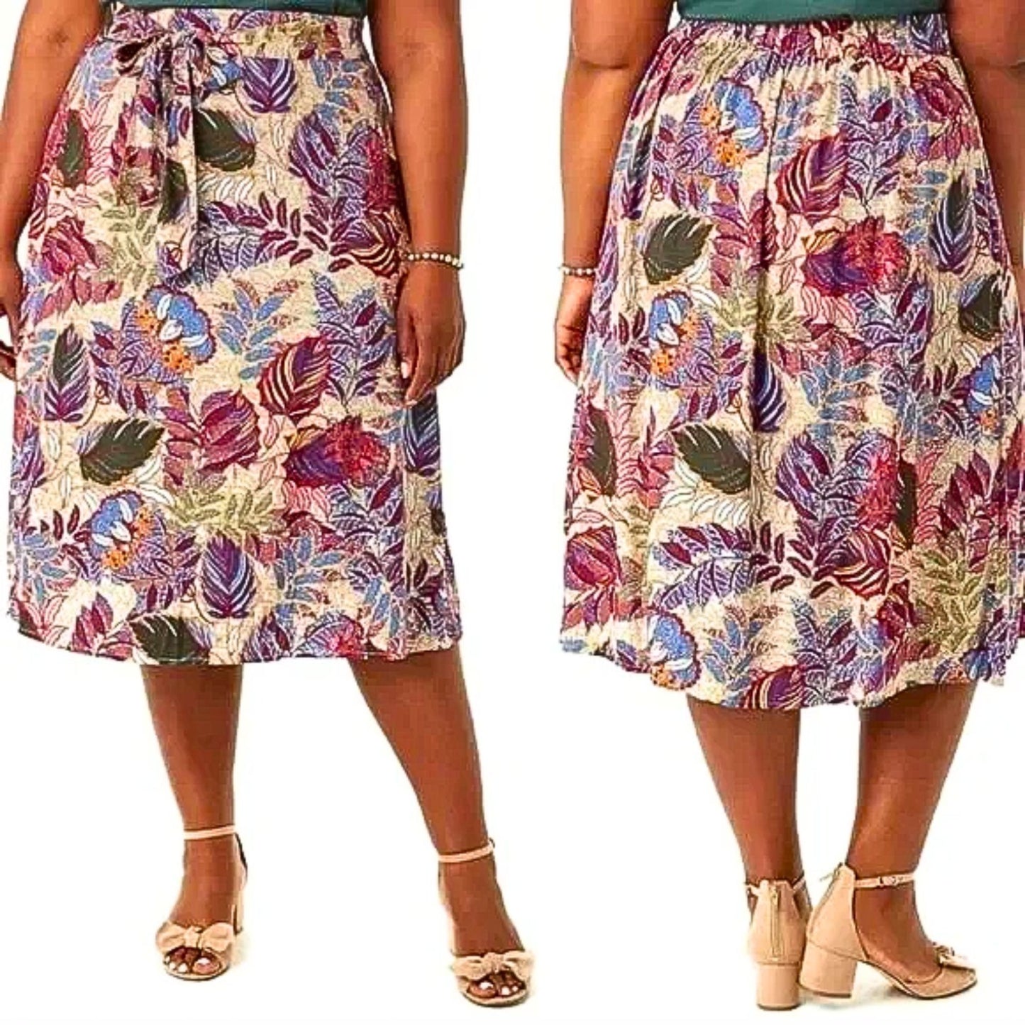 NWT WESTPORT Floral Hawaiian Palm Skirt Tropical Flowy Side Tie Size 1X