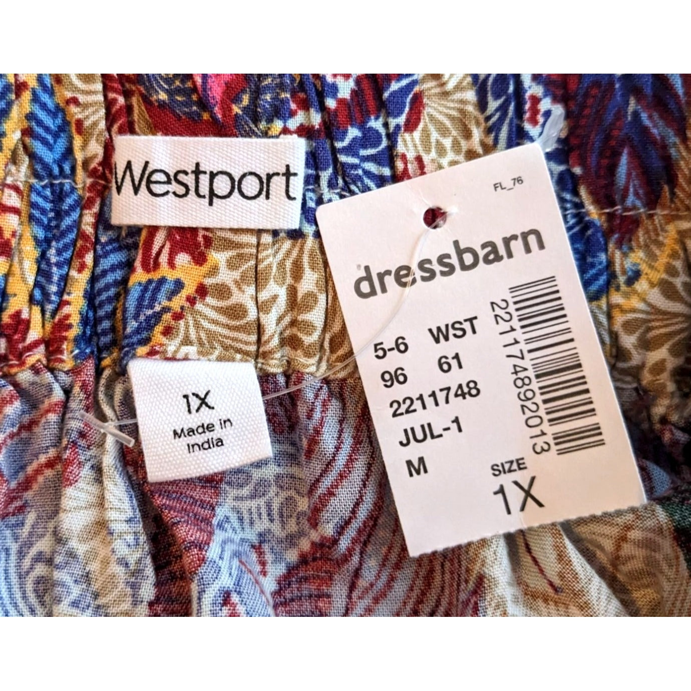 NWT WESTPORT Floral Hawaiian Palm Skirt Tropical Flowy Side Tie Size 1X
