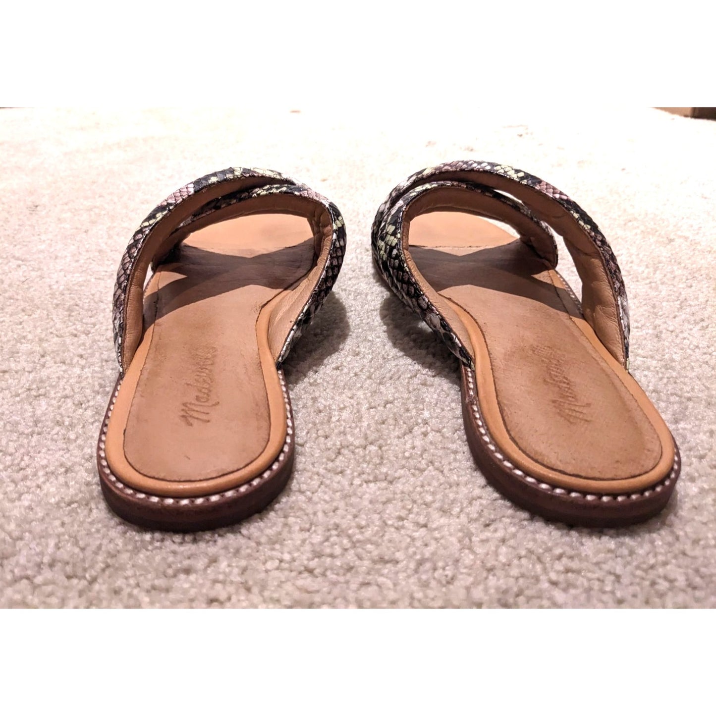 MADEWELL Faux Snakeskin 'Skyler' Slides - Green and Black Glam Sandals Size 9.5