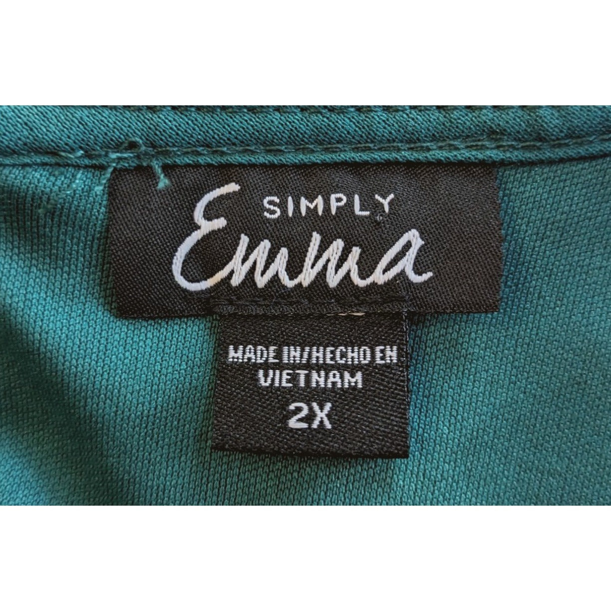 SIMPLY EMMA Emerald Green Lace Overlay Trumpet Sleeve Nylon Top Elegant Size 2X