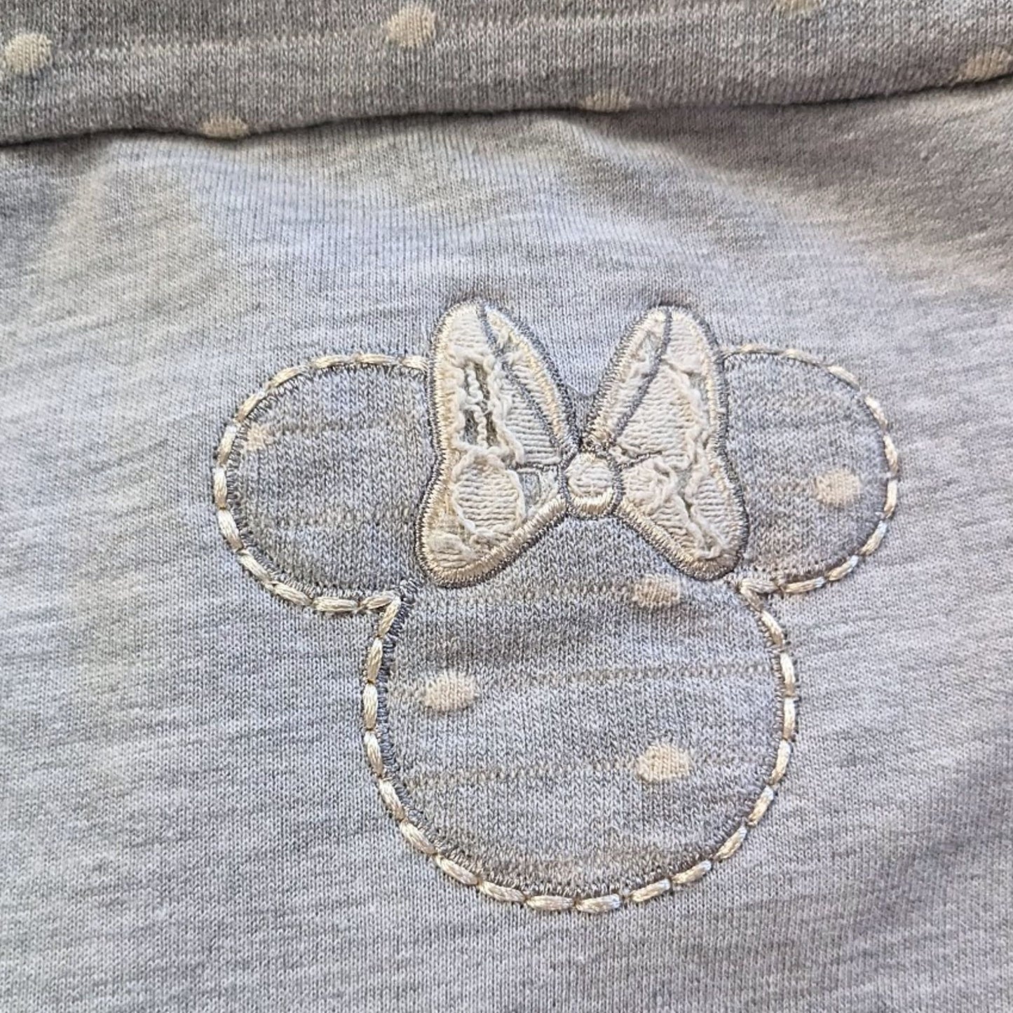 DISNEY PARKS Gray Cream Polka Dot Lace Minnie Mouse High Rise Sweatpants Size XL