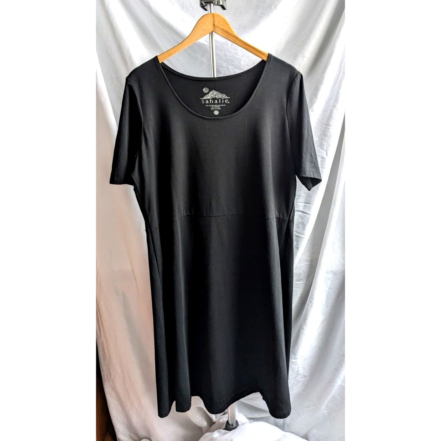 SAHALIE A-Line Ponte Little Black Dress Elevated Basics Cotton Blend Size XL